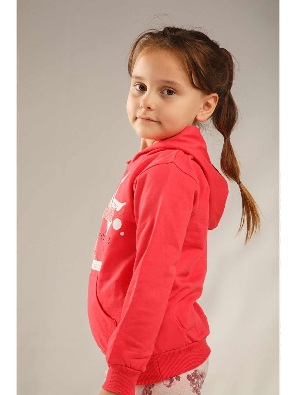 Ekru Kids Baskılı Uzun Kollu Kız Çocuk Hoodie-1