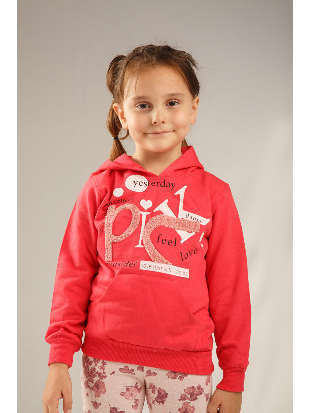 Ekru Kids Baskılı Uzun Kollu Kız Çocuk Hoodie
