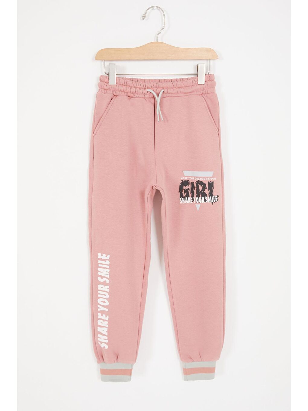 Gri Girl Yazı Baskılı Kapüşonlu Şardonlu Kolej Eşofman Takım 17070-3