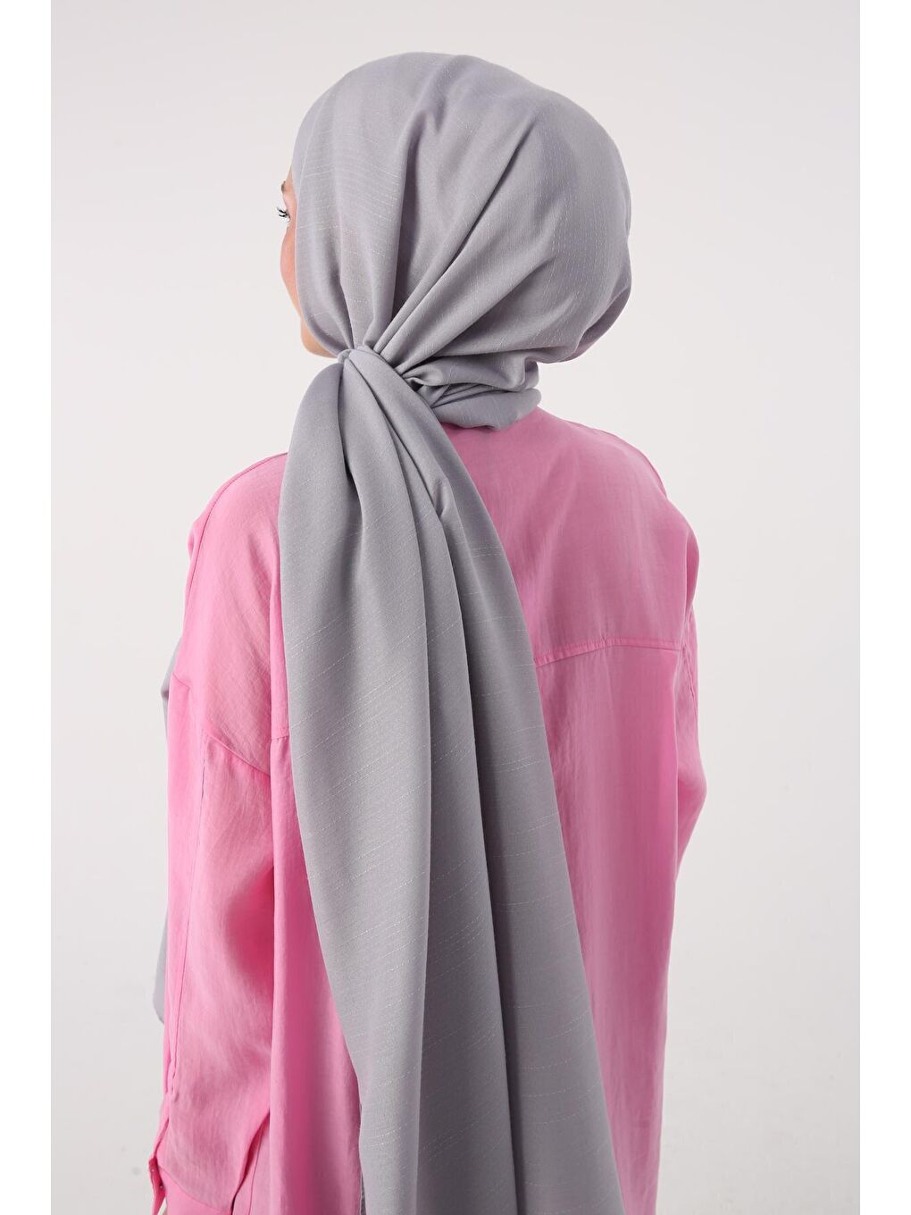 Açık Gri Şerit Detaylı Pamuklu Şal-1