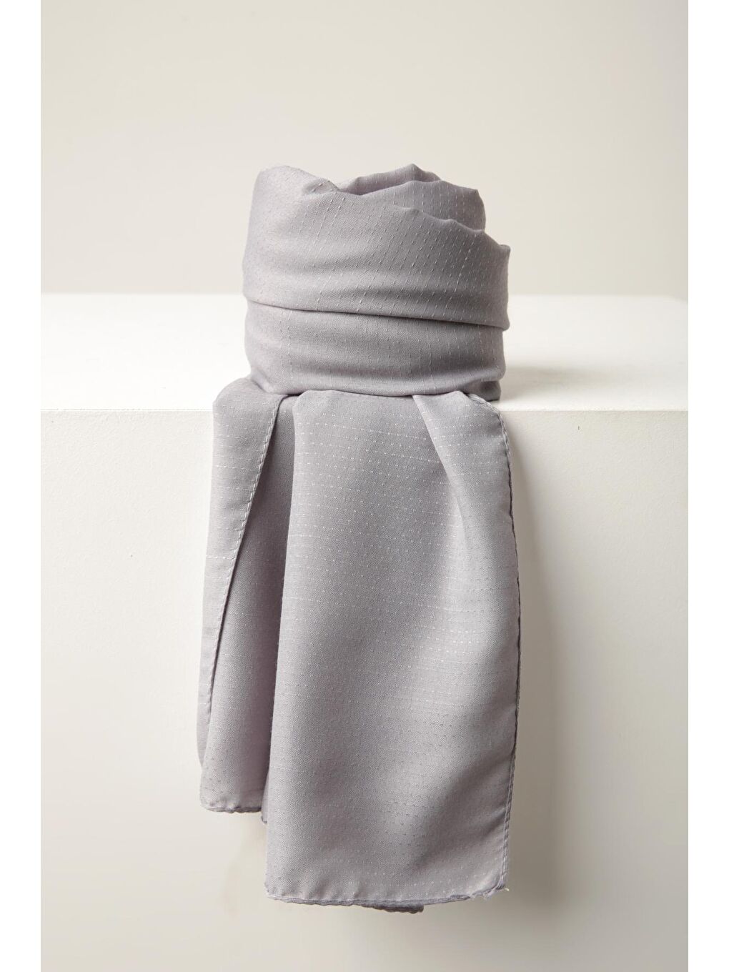 Açık Gri Şerit Detaylı Pamuklu Şal-3