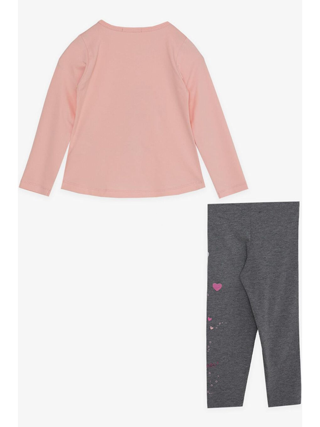 Kız Çocuk Taytlı Takım Sevimli Kız Baskılı Kalpli Pembe (2-6 Yaş)-1