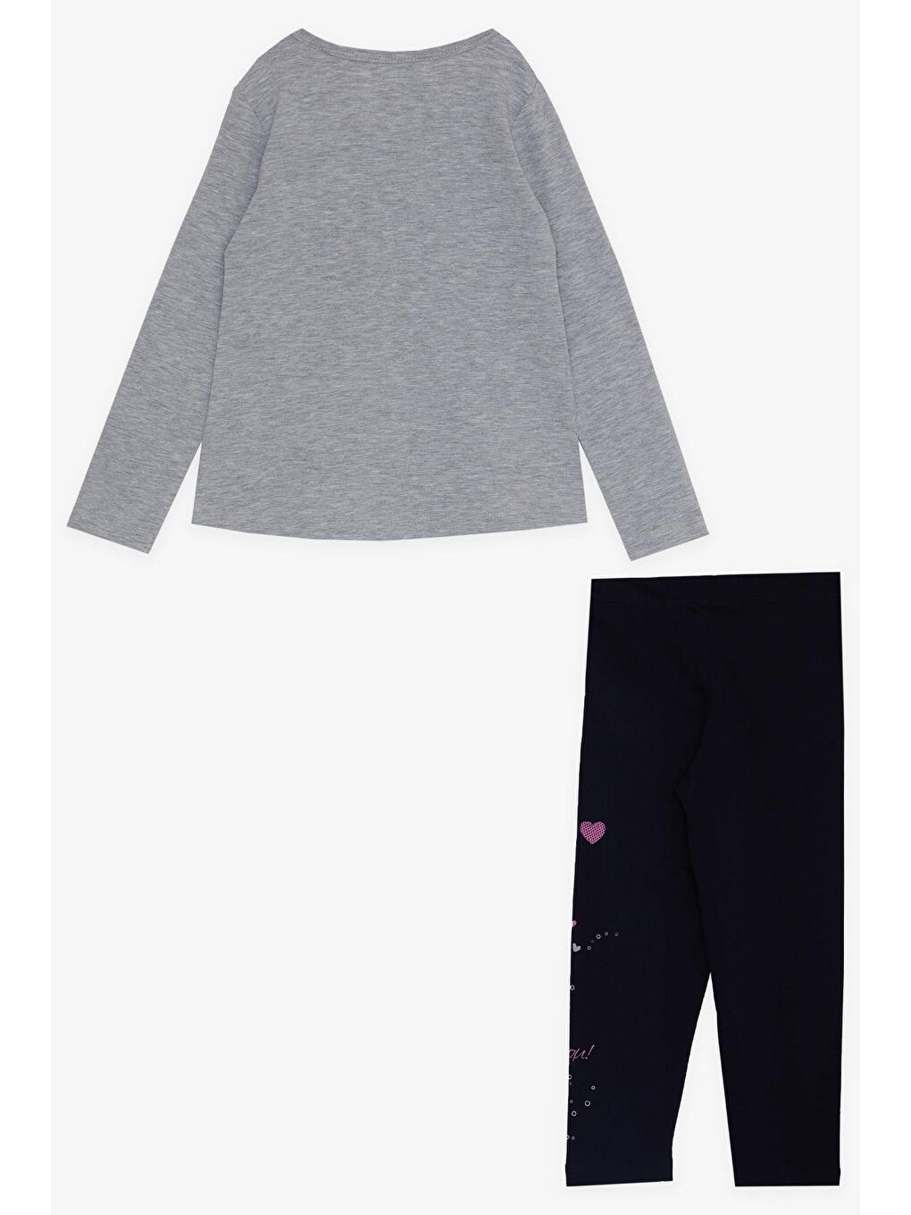 Kız Çocuk Taytlı Takım Sevimli Kız Baskılı Kalpli Gri Melanj (2-6 Yaş)-1