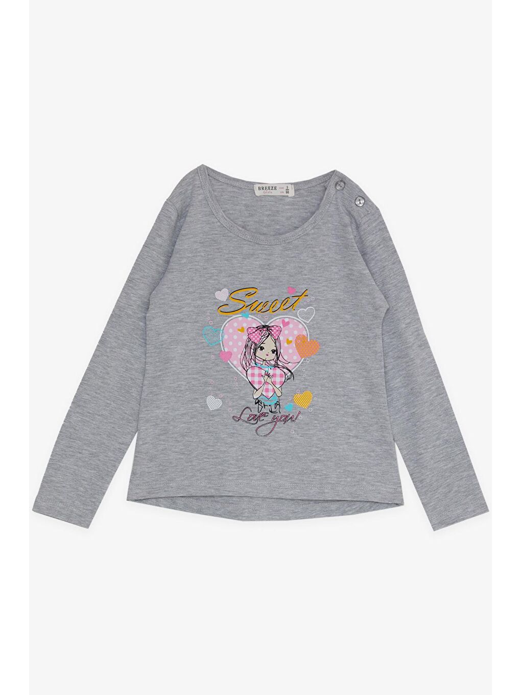 Kız Çocuk Taytlı Takım Sevimli Kız Baskılı Kalpli Gri Melanj (2-6 Yaş)-2