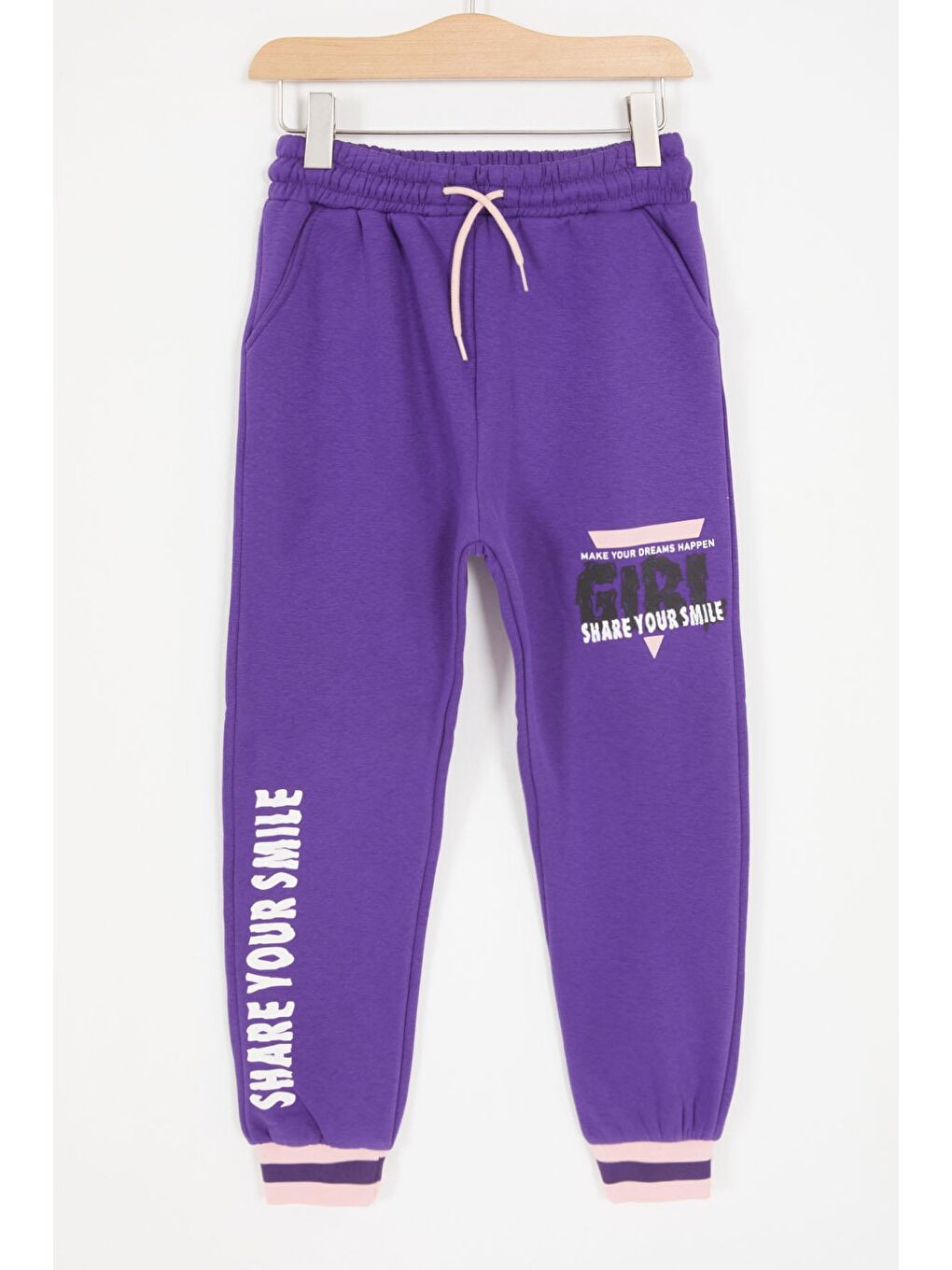 Pembe Girl Yazı Baskılı Kapüşonlu Şardonlu Kolej Eşofman Takım 17073-1