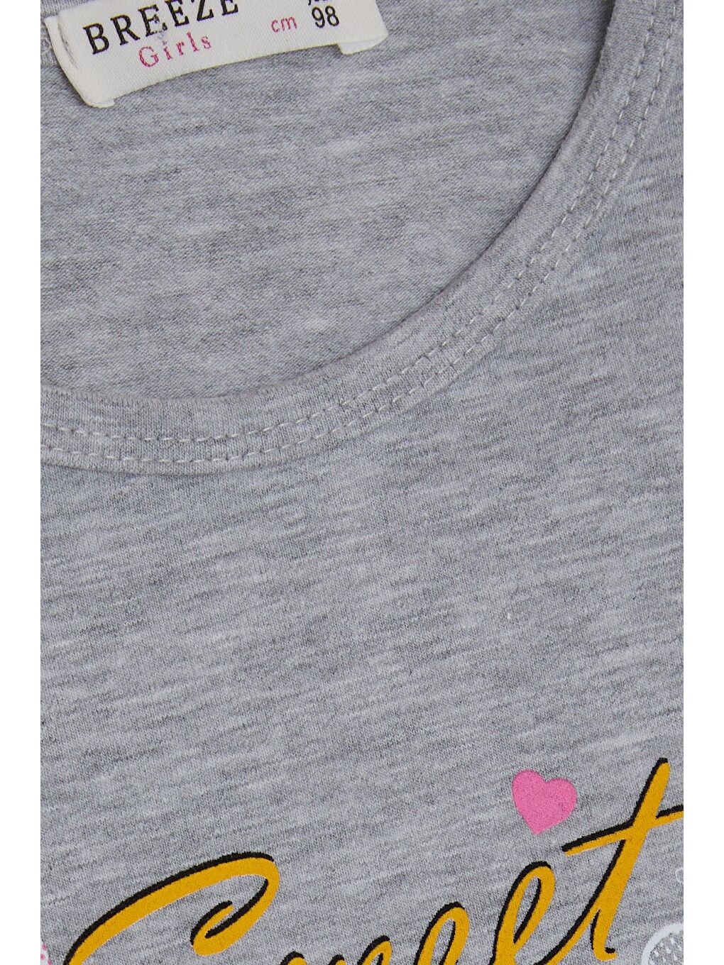 Kız Çocuk Taytlı Takım Sevimli Kız Baskılı Kalpli Gri Melanj (2-6 Yaş)-4