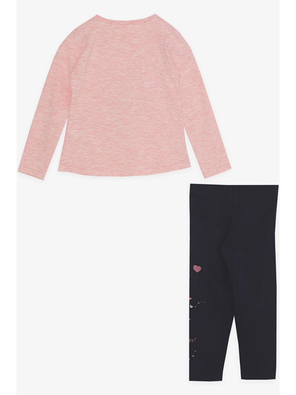 Pembe Kız Çocuk Taytlı Takım Sevimli Kız Baskılı Kalpli Somon Melanj (2-6 Yaş)-1