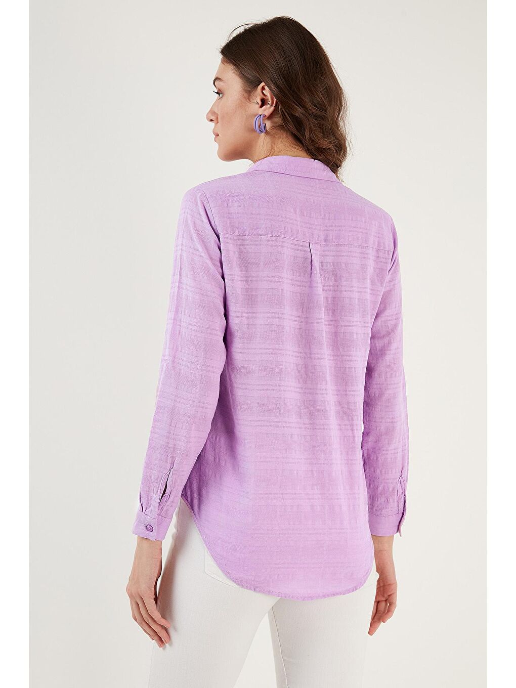Lila Pamuklu Çift Cepli Slim Fit Katlanabilir Kollu İnce Gömlek 514257517-4