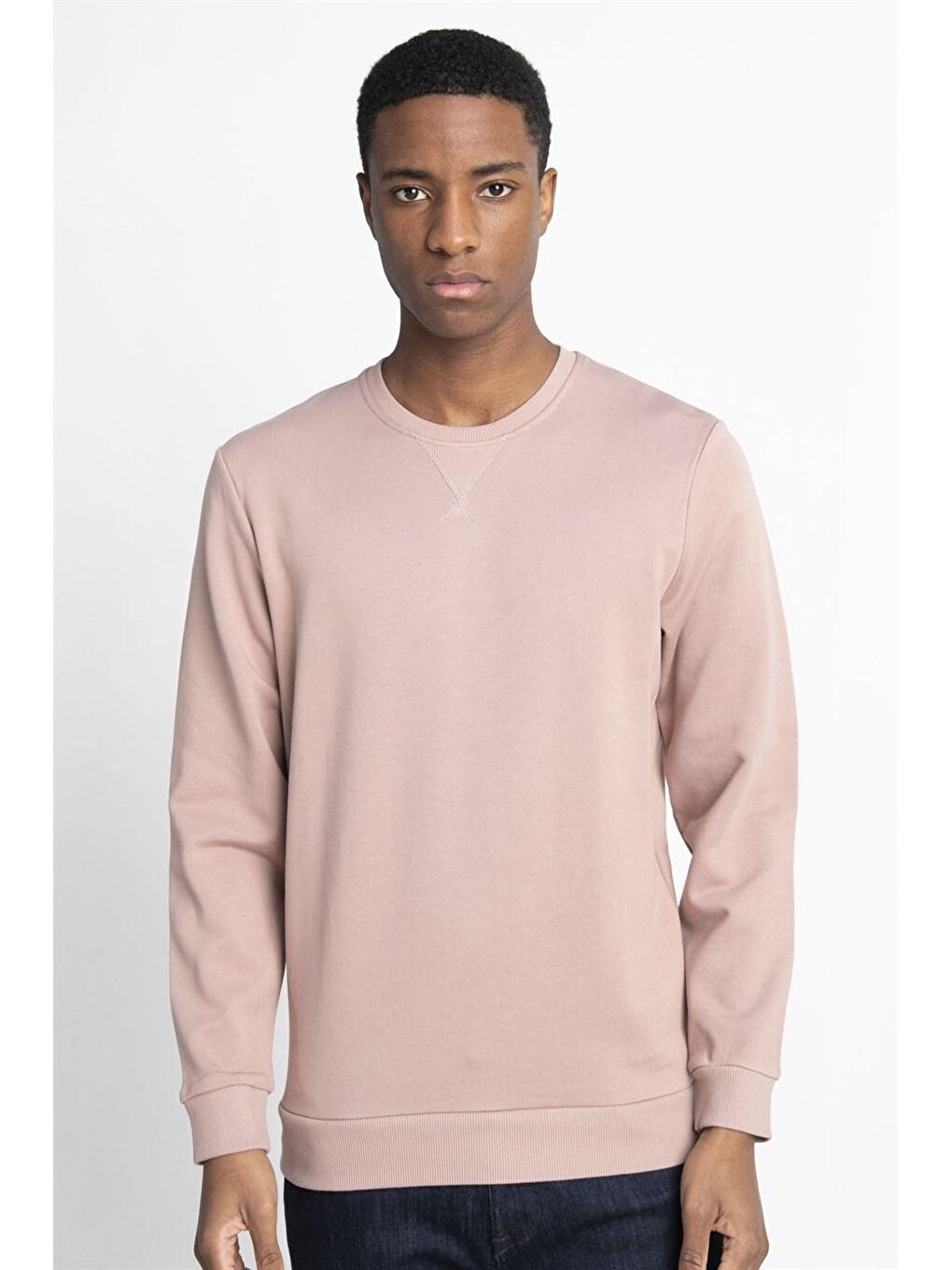 Pamuk Bisiklet Yaka Basıc Unisex Pembe Sweatshirt