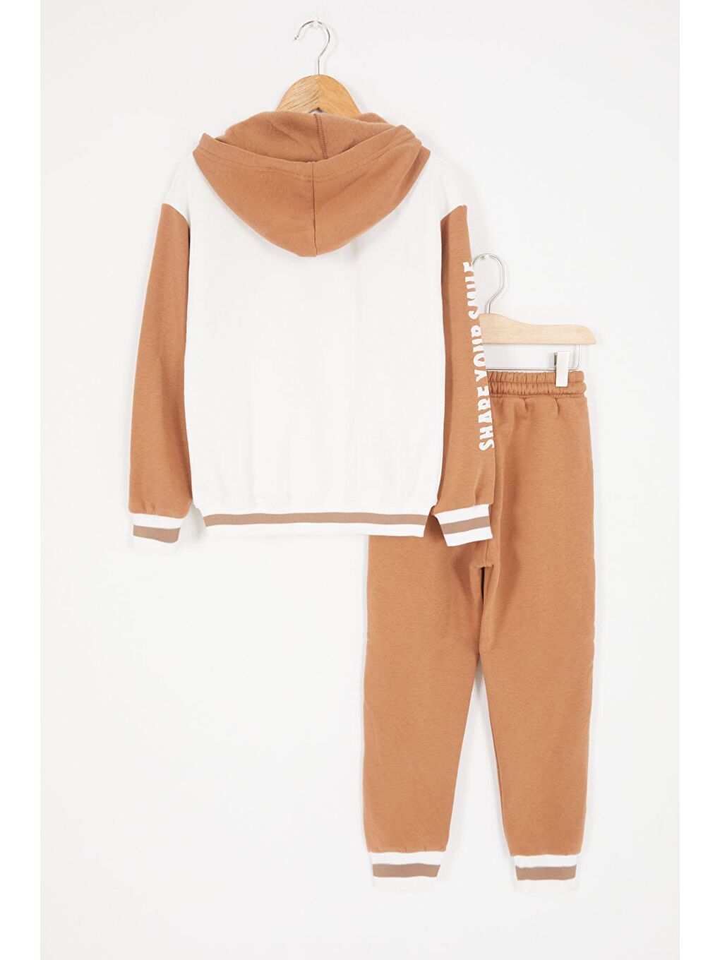 Beyaz Girl Yazı Baskılı Kapüşonlu Şardonlu Kolej Eşofman Takım 17074-3