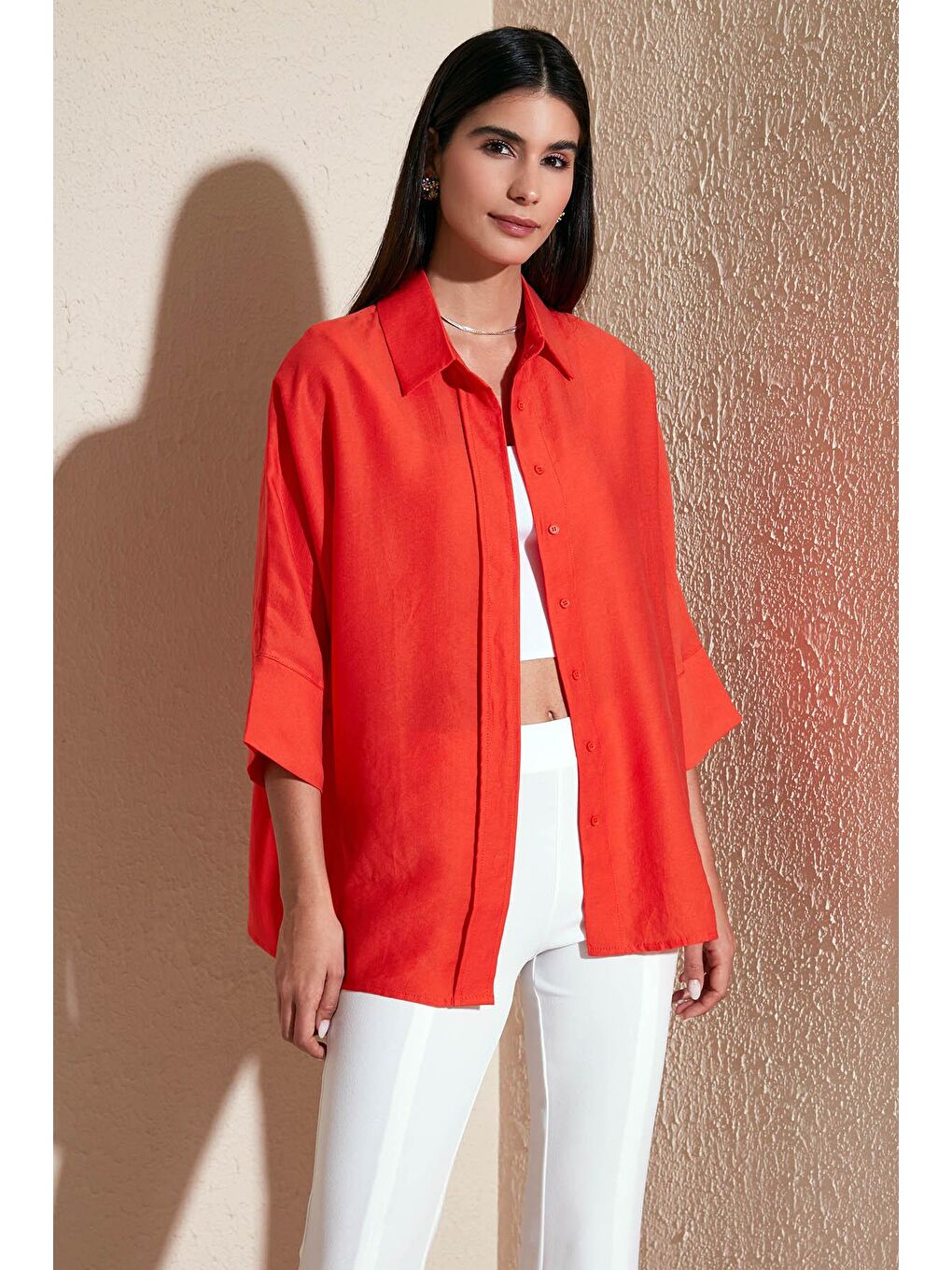 Turuncu Truvakar Kol Oversize Gömlek 514344010 L-1