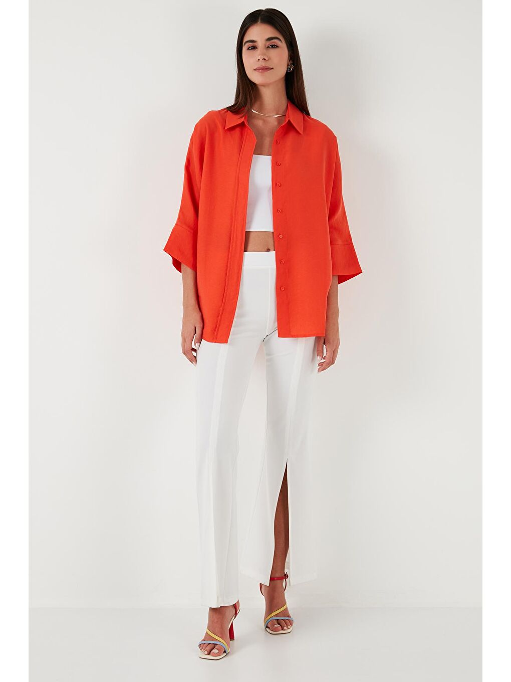 Turuncu Truvakar Kol Oversize Gömlek 514344010 L-3