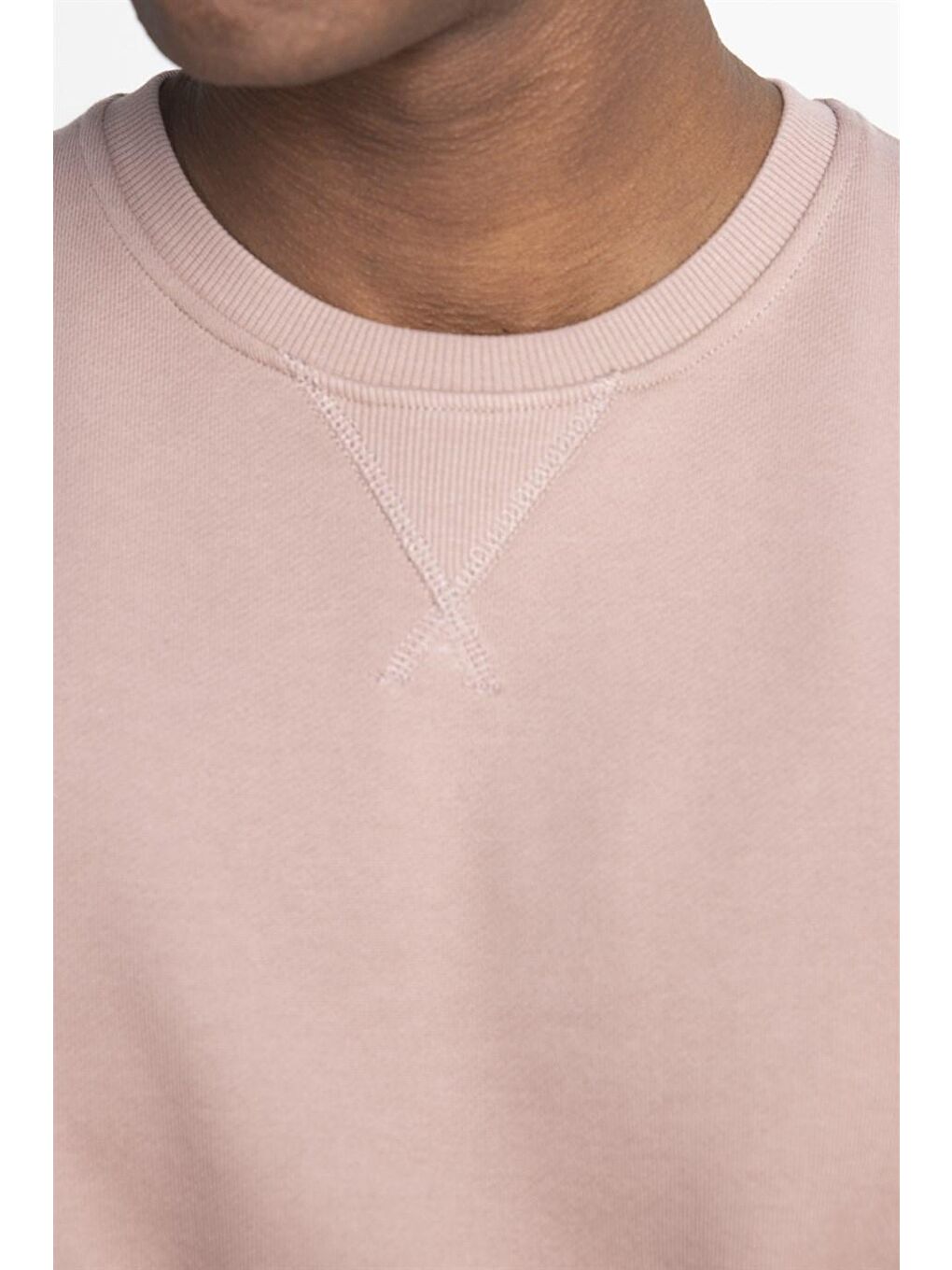 Pamuk Bisiklet Yaka Basıc Unisex Pembe Sweatshirt-2