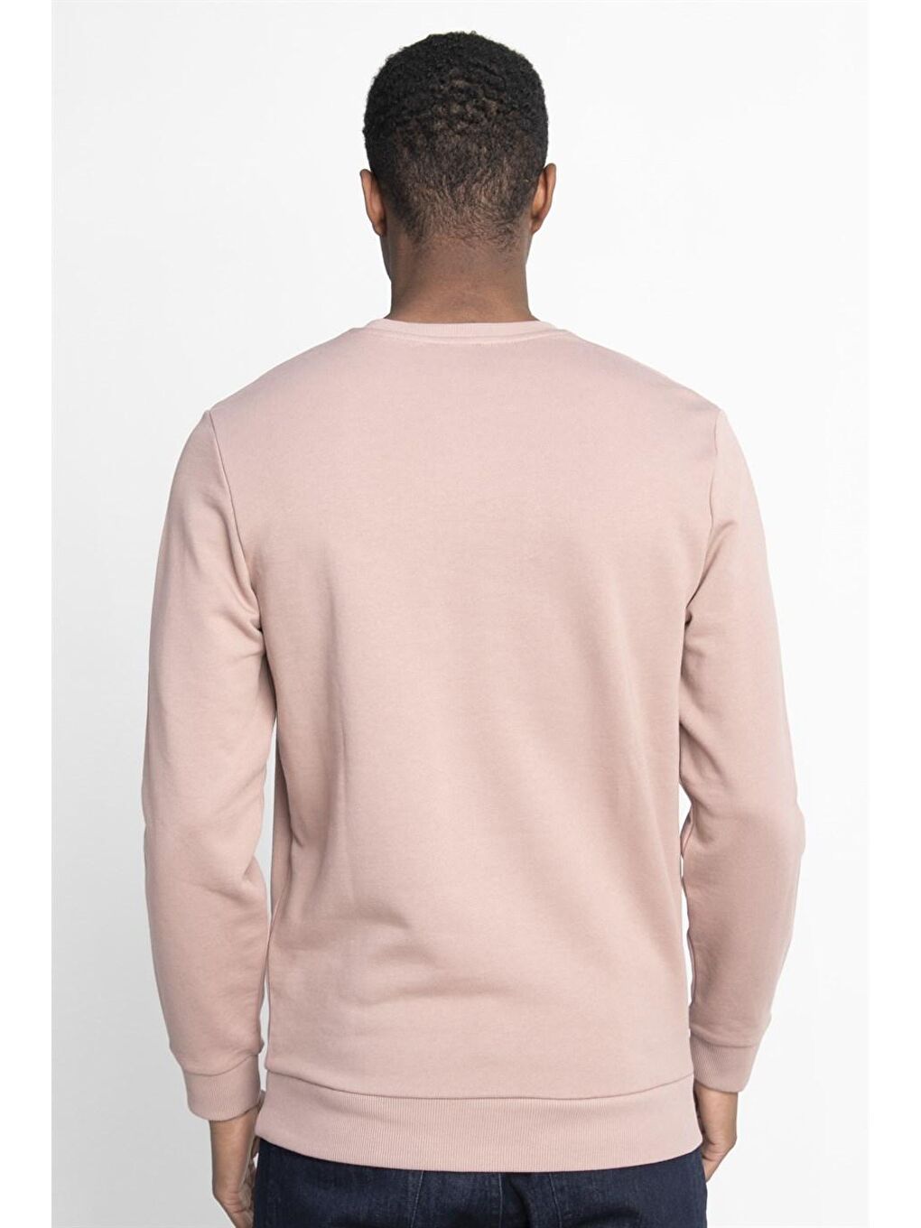 Pamuk Bisiklet Yaka Basıc Unisex Pembe Sweatshirt-3