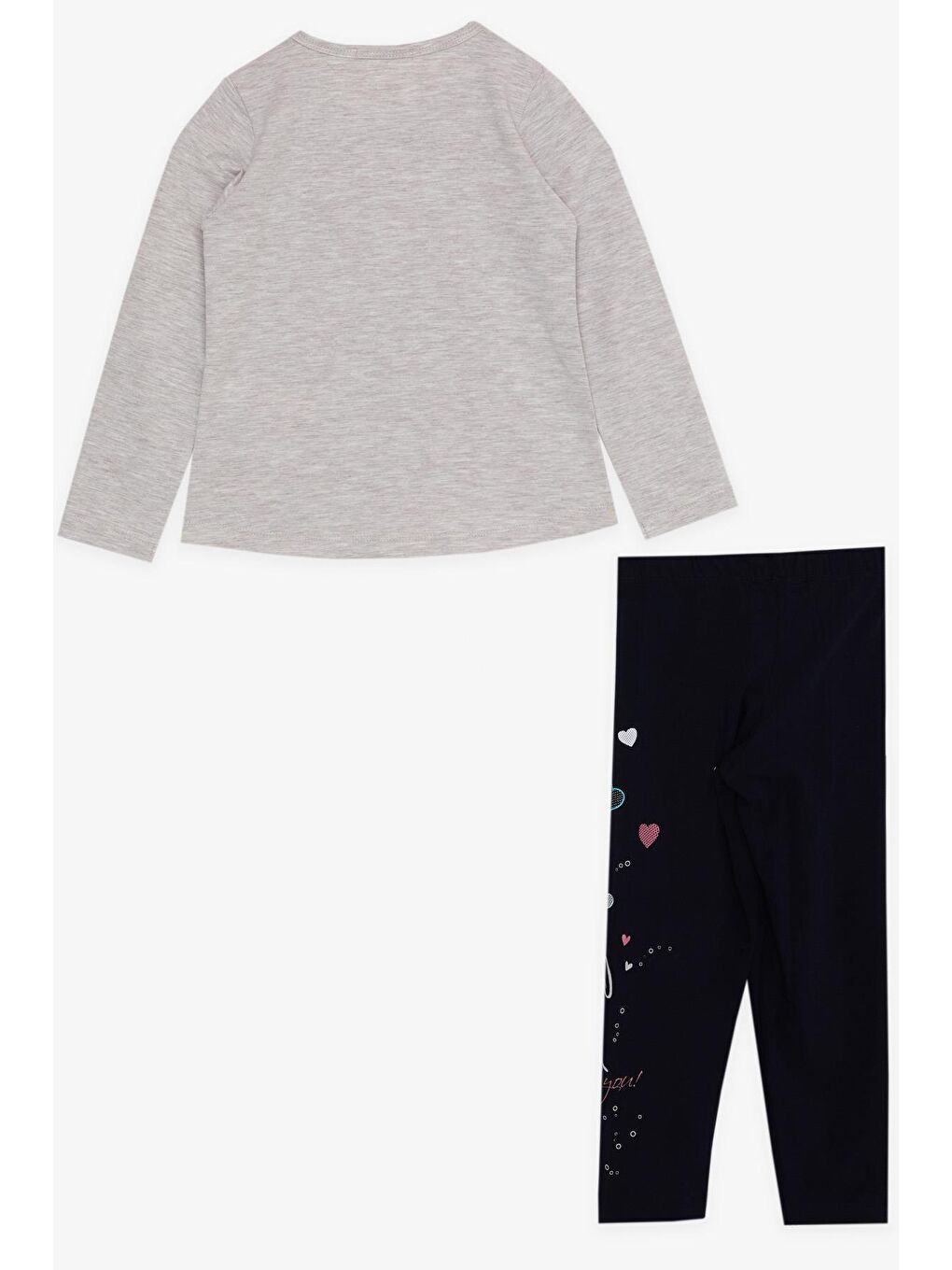 Kız Çocuk Taytlı Takım Sevimli Kız Baskılı Kalpli Bej Melanj (2-6 Yaş)-1