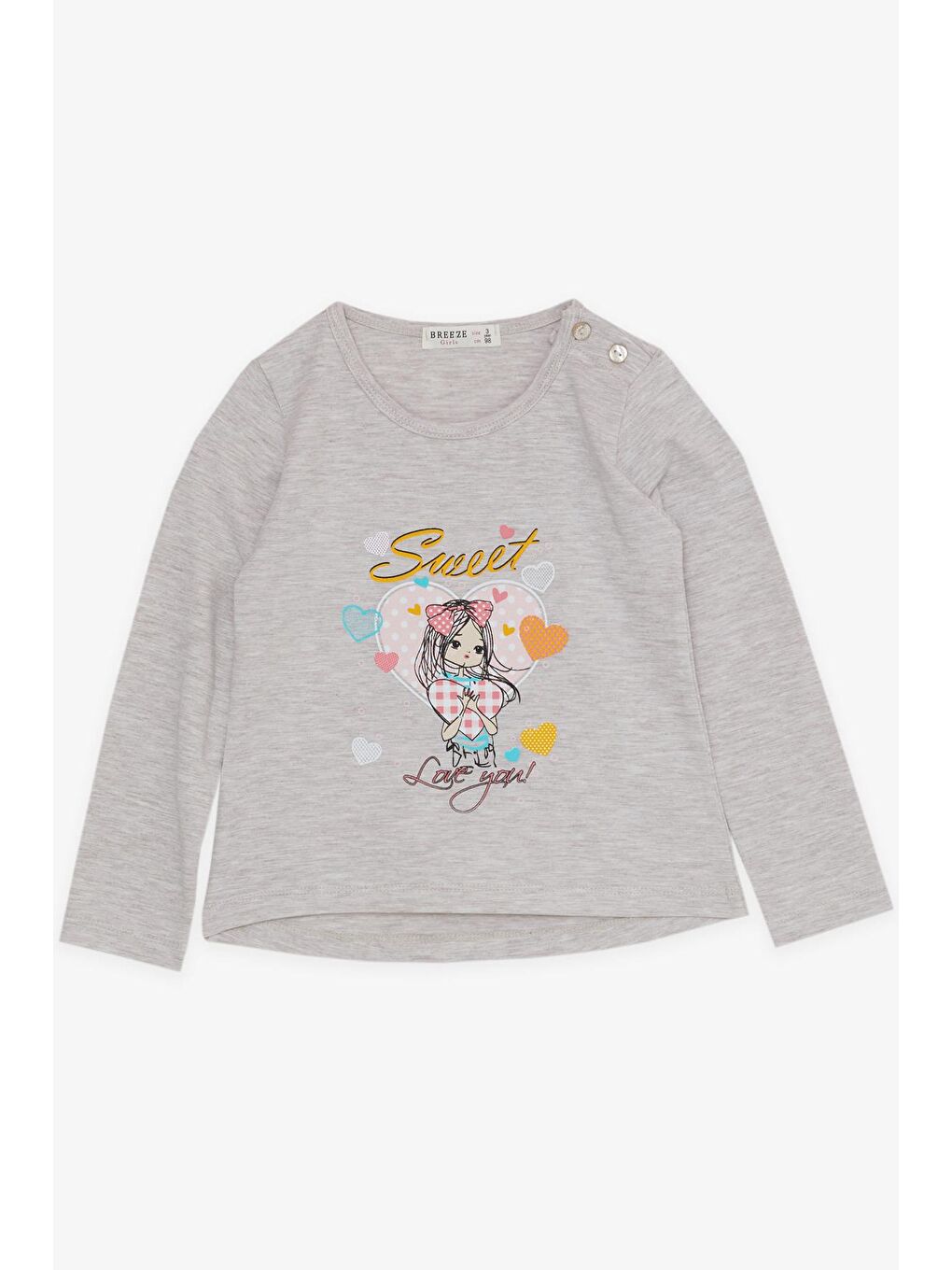 Kız Çocuk Taytlı Takım Sevimli Kız Baskılı Kalpli Bej Melanj (2-6 Yaş)-2