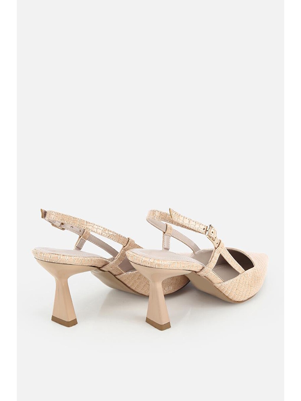 Bej Kadın Pembe Arkası Açık İnce Topuklu Stiletto-3