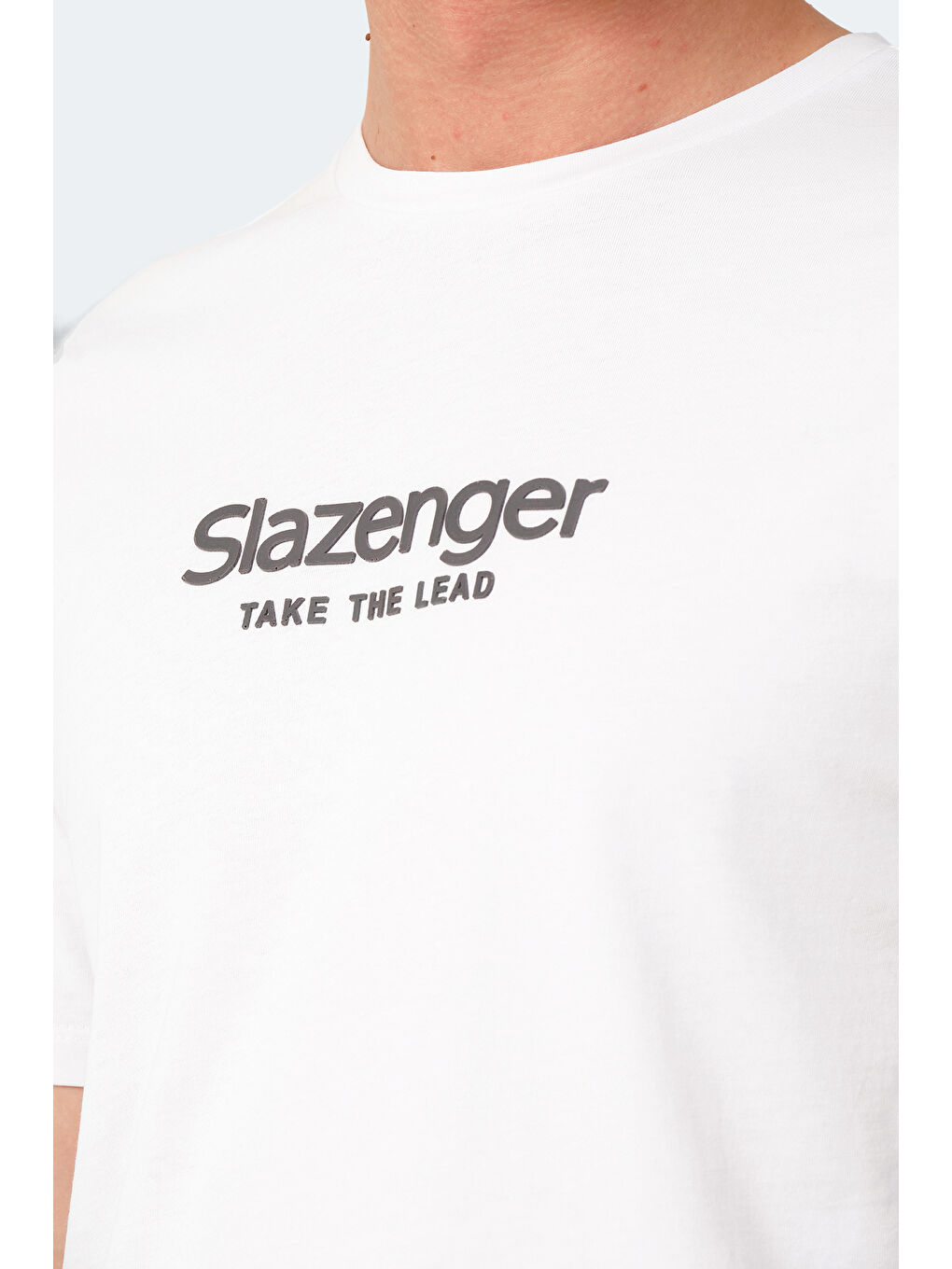 Beyaz Bisiklet Yaka Kısa Kollu Baskılı Erkek Tişört-3