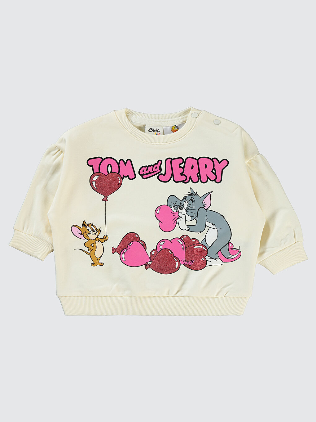 Ekru Tom Ve Jerry Kız Bebek Sweatshirt 6-18 Ay Krem