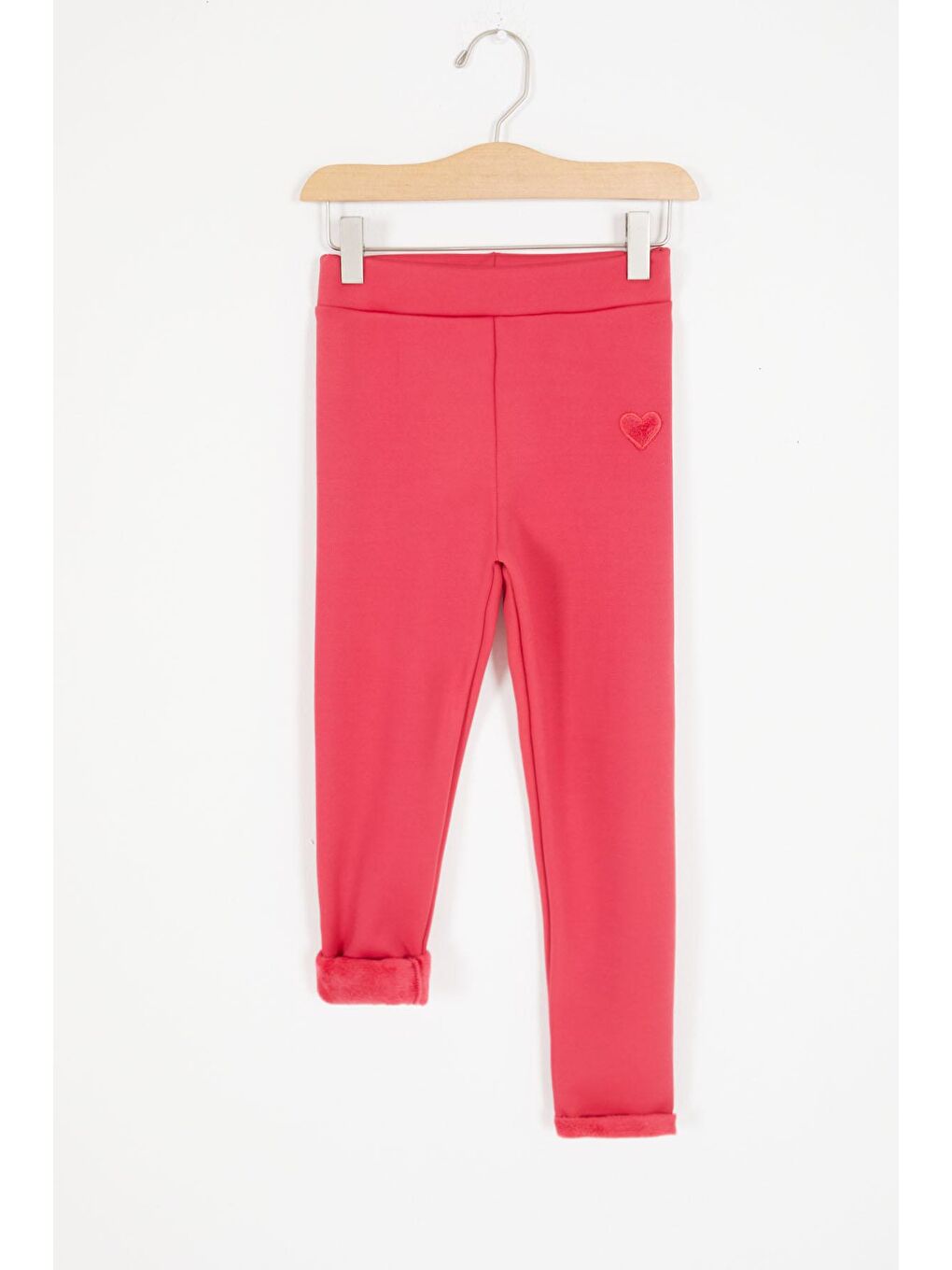 Pembe Kalp Nakışlı İçi Pelüş Kız Çocuk Tayt 17089-1