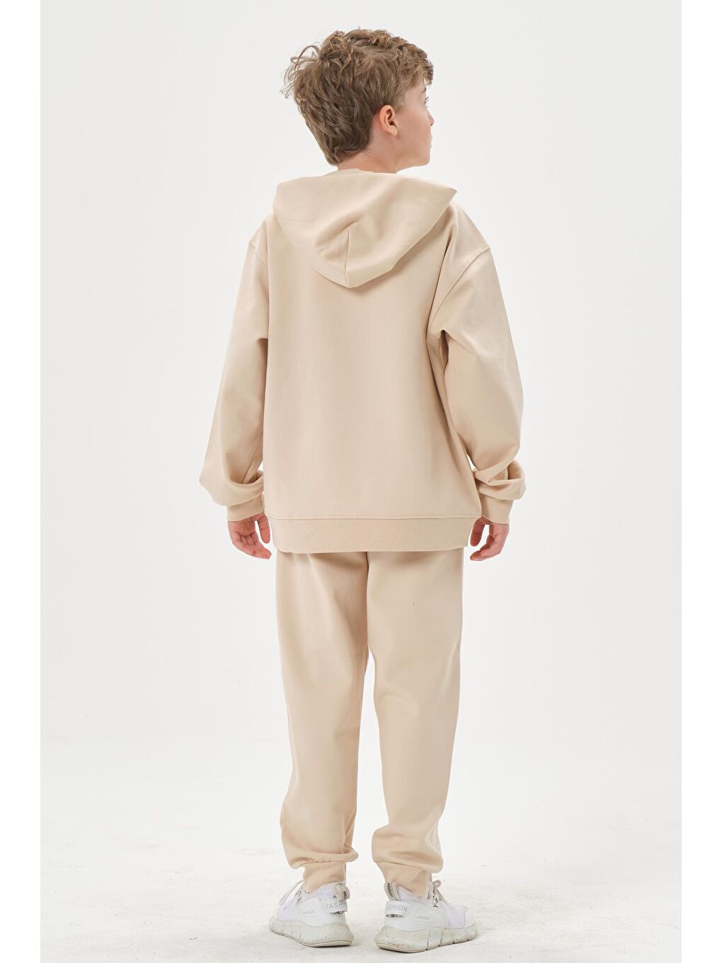 Bej Kapüşonlu Nakış Detaylı Erkek Çocuk Eşofman Takımı-3