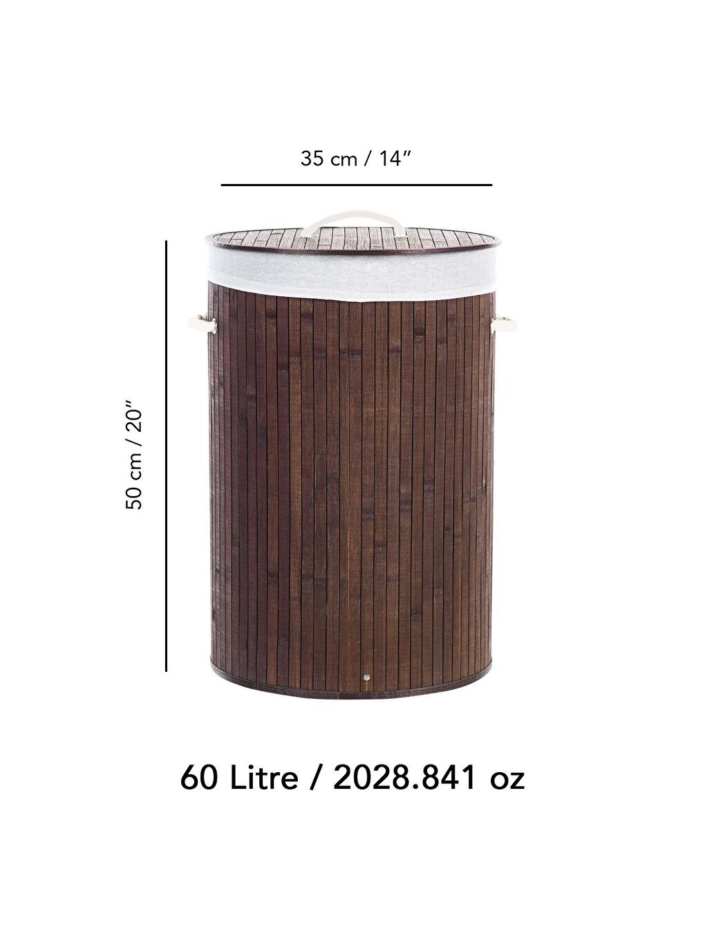 Kahverengi Naturel Yuvarlak Kirli Çamaşır Sepeti - Bambu Katlanabilir Çamaşır Sepeti Sele 35x50 cm 60 Lt Kahve-4