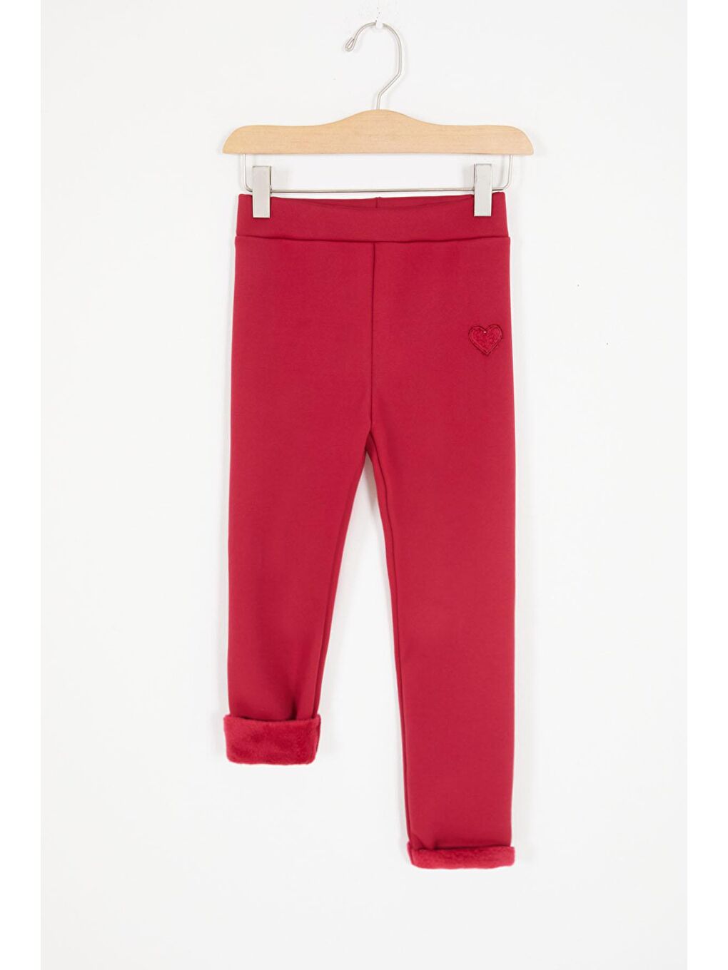 Bordo Kalp Nakışlı İçi Pelüş Kız Çocuk Tayt 17091-1