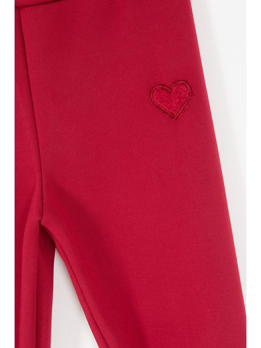 Bordo Kalp Nakışlı İçi Pelüş Kız Çocuk Tayt 17091-2