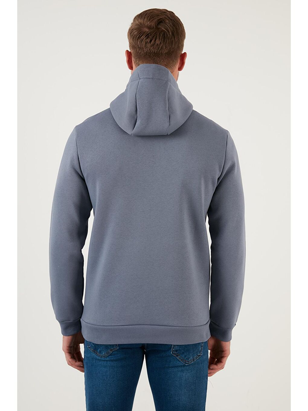 Gri Pamuklu İçi Tüylü Yumuşak Şardonlu Kapüşonlu Erkek Sweat 59052651-4