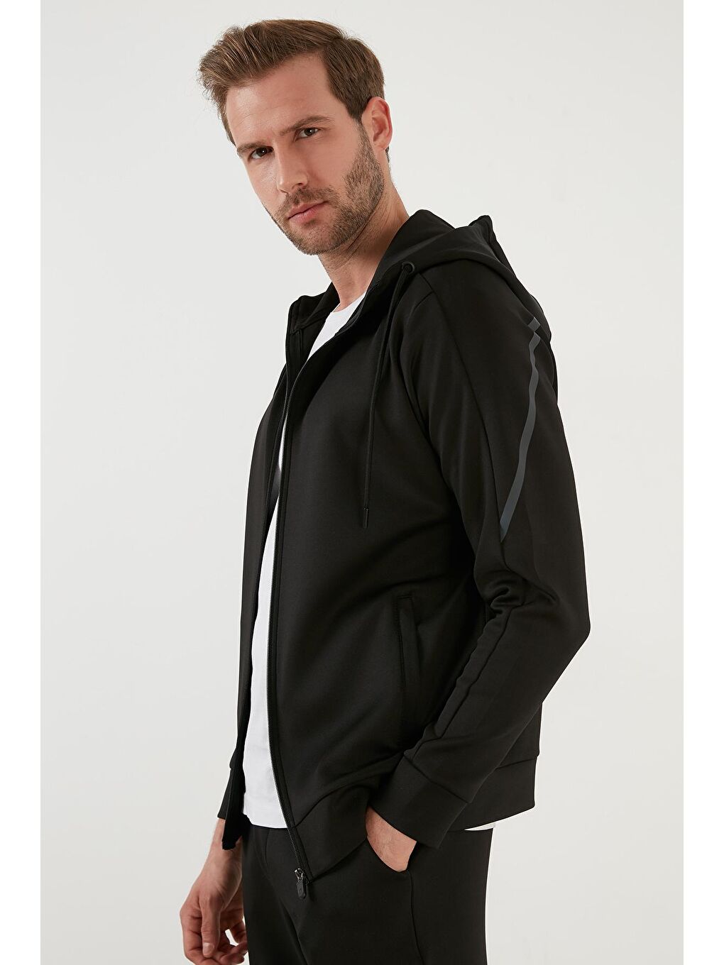 Siyah Belden Bağlamalı Kapüşonlu Slim Fit Eşofman Takımı 5652152-2