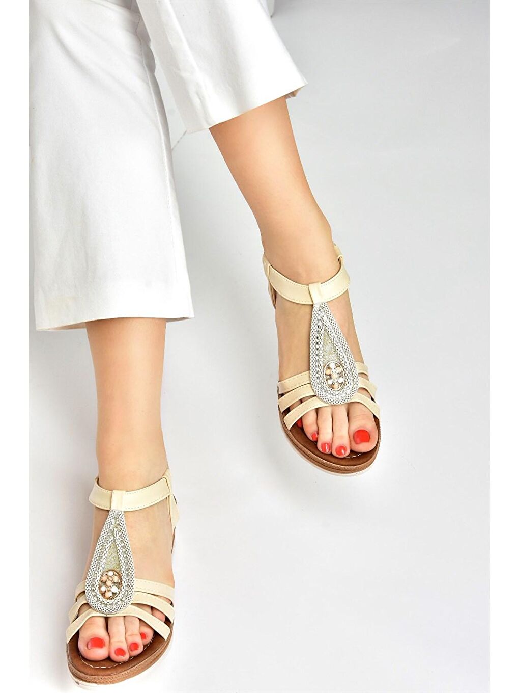 Bej Günlük Kadın Sandalet M258313709-1