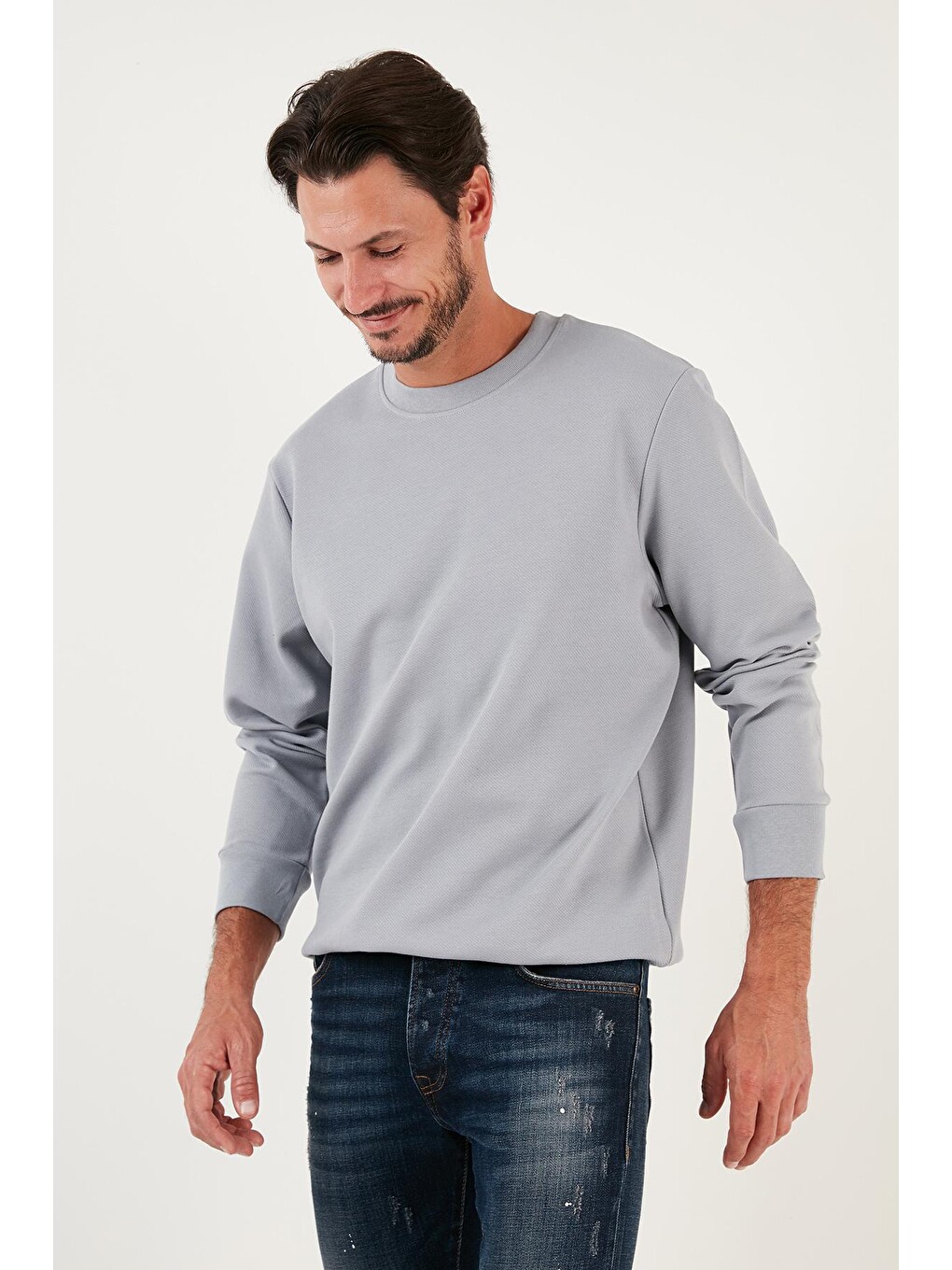 Gri Pamuklu Bisiklet Yaka Regular Fit Basic Sweat 5905521