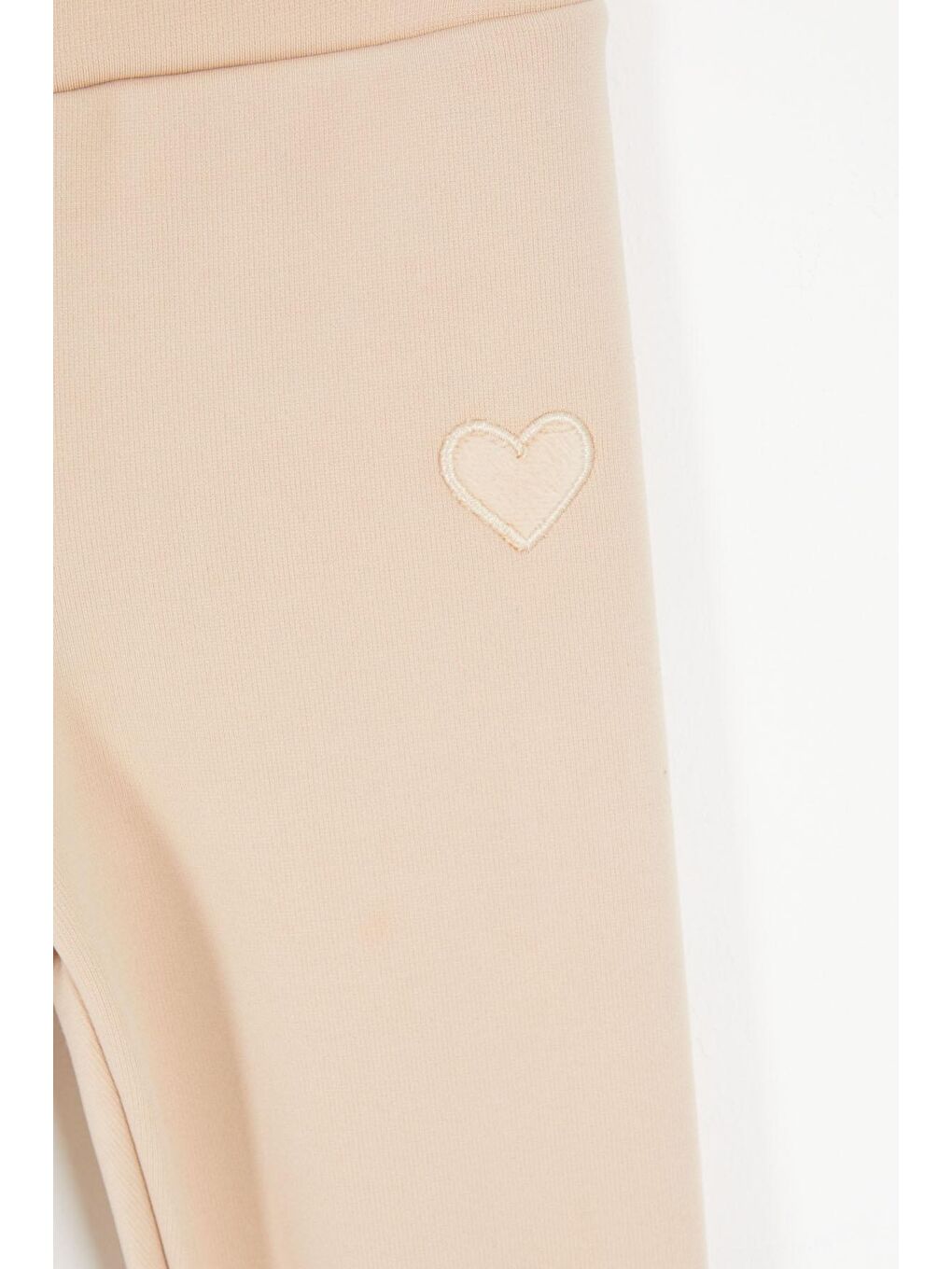 Bej Kalp Nakışlı İçi Pelüş Kız Çocuk Tayt 17093-2
