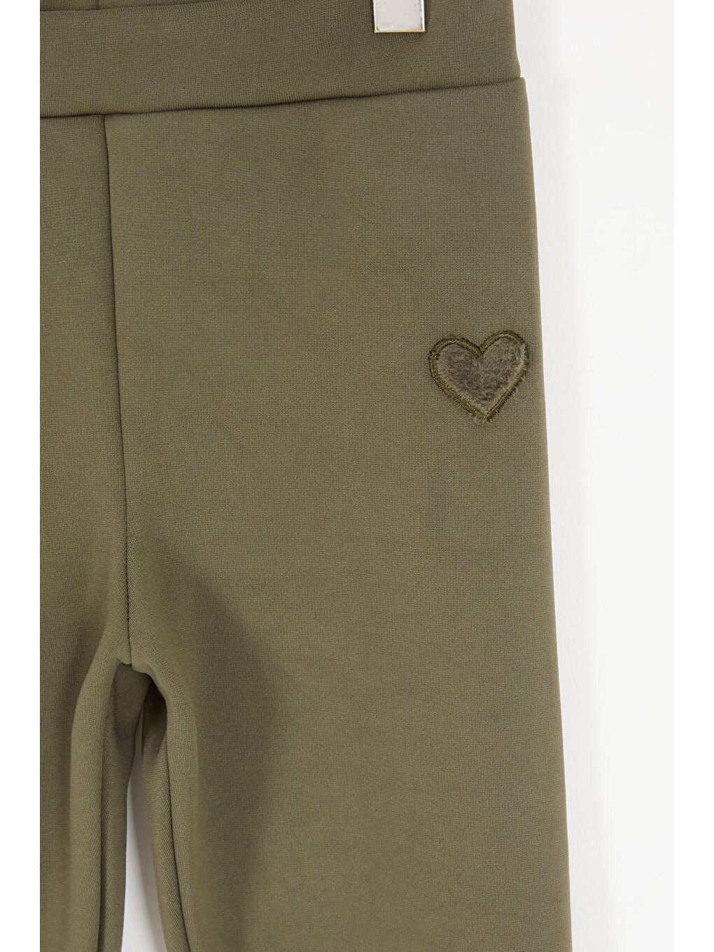 Koyu Yeşil Kalp Nakışlı İçi Pelüş Kız Çocuk Tayt 17094-2