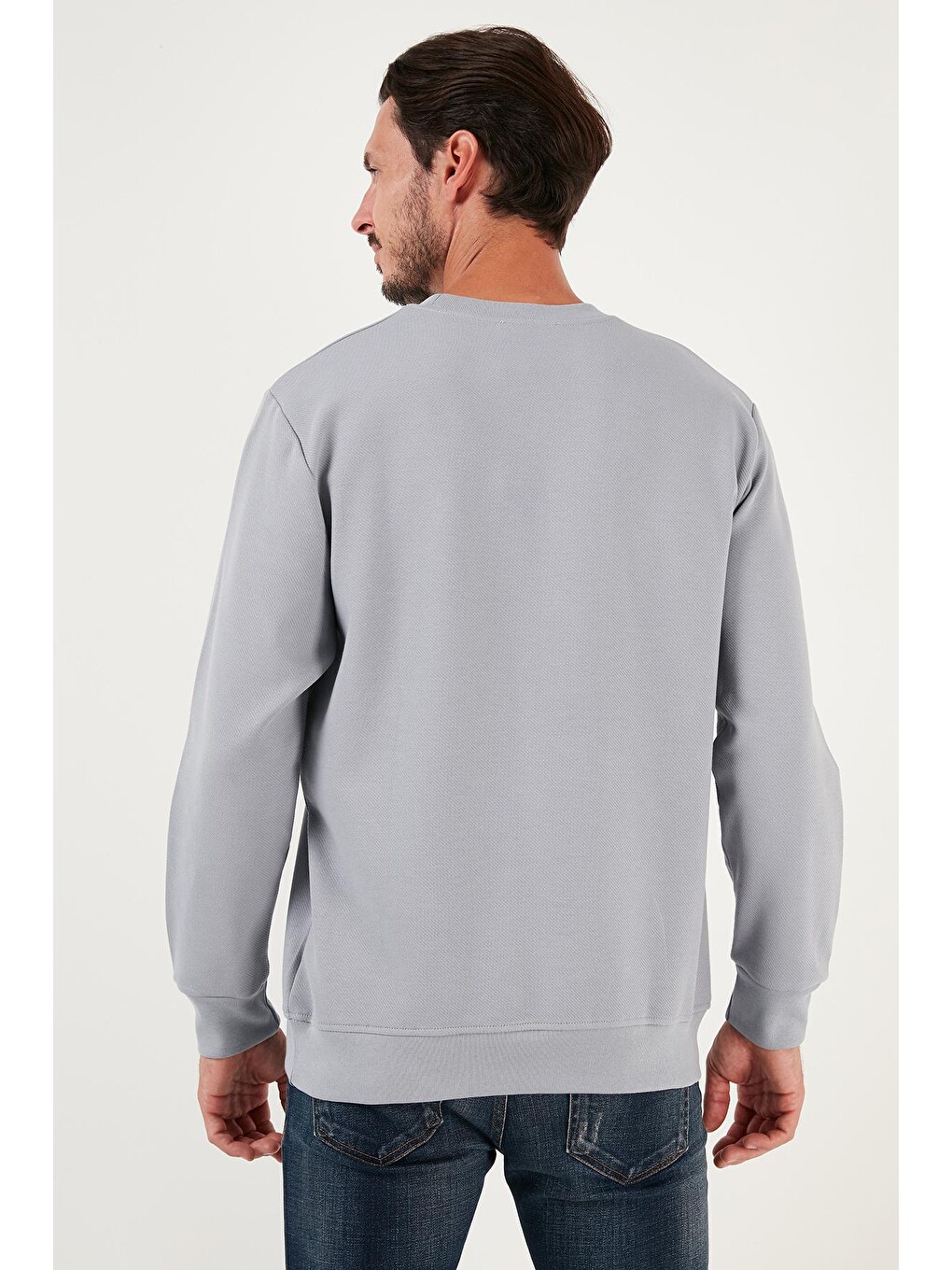 Gri Pamuklu Bisiklet Yaka Regular Fit Basic Sweat 5905521-4