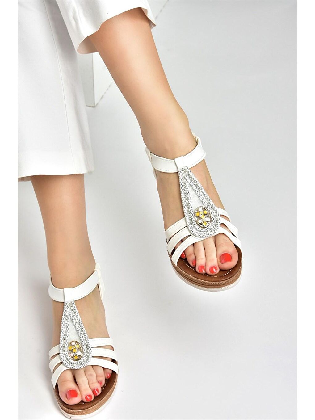 Beyaz Günlük Kadın Sandalet M258313709-3