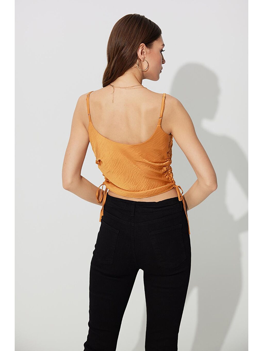 Kahverengi Taba Yanları Büzgülü Askılı Büstiyer-4