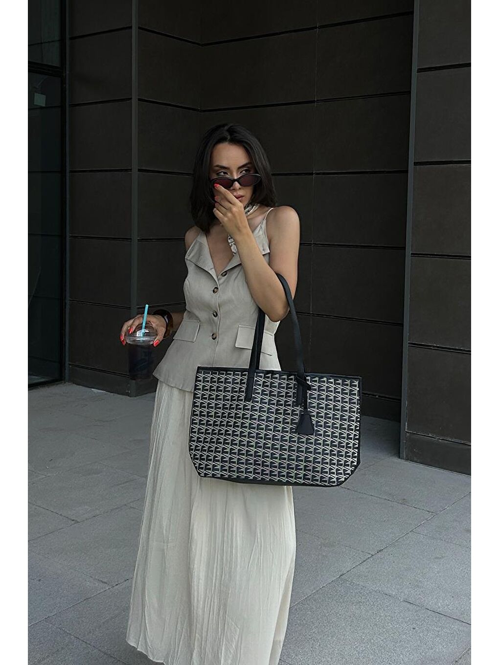 Michelle Monogram Omuz Çantası Siyah-6