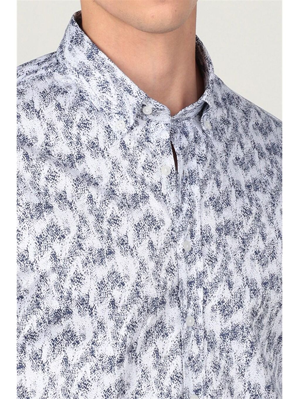 Süper Slim Fit Pamuklu Elastanlı Desenli Spor Erkek Beyaz Gömlek-2