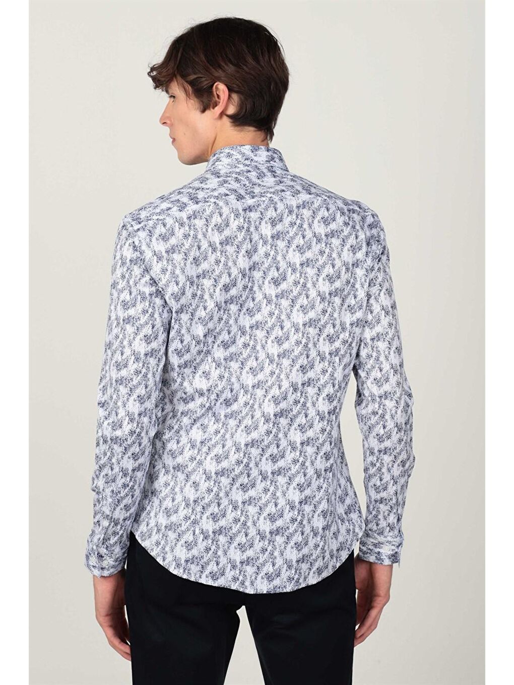 Süper Slim Fit Pamuklu Elastanlı Desenli Spor Erkek Beyaz Gömlek-3