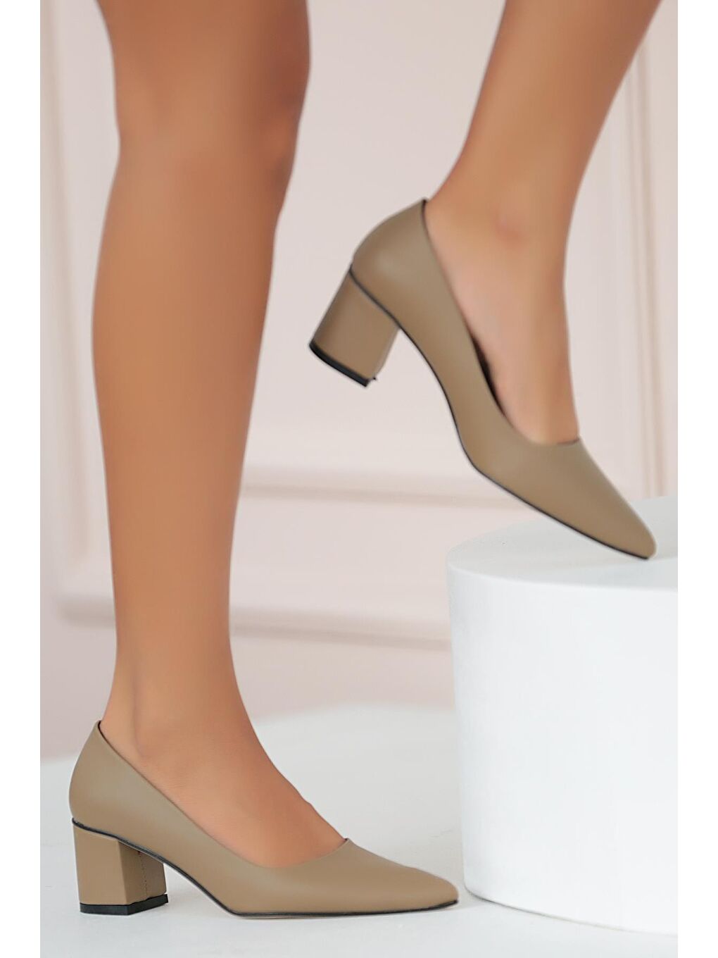 Bej Rahat Kalıp Klasik Topuklu Kadın Ayakkabı 008-1641-22-2