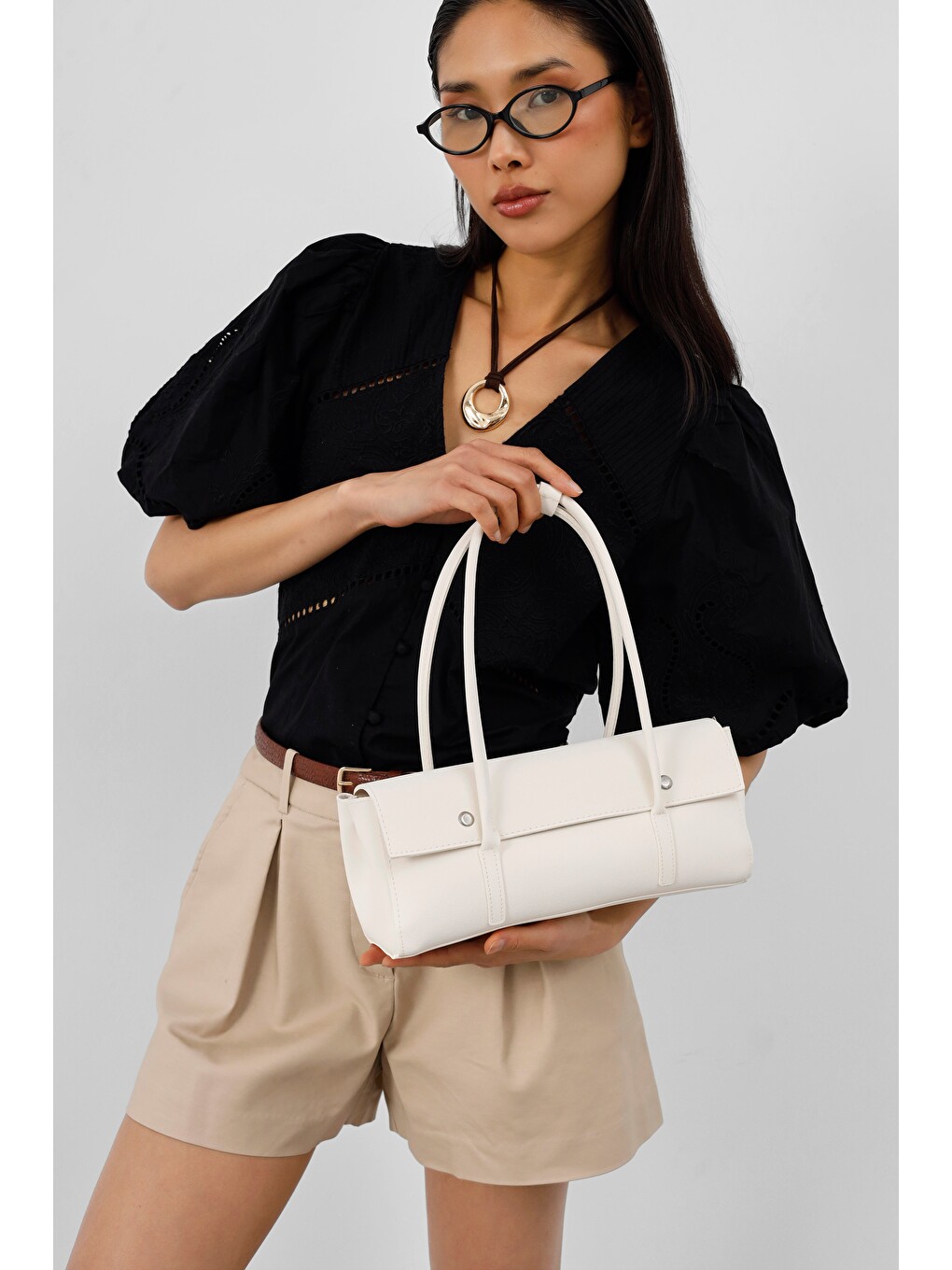Ekru Mari Vintage Baget Çanta Krem-1