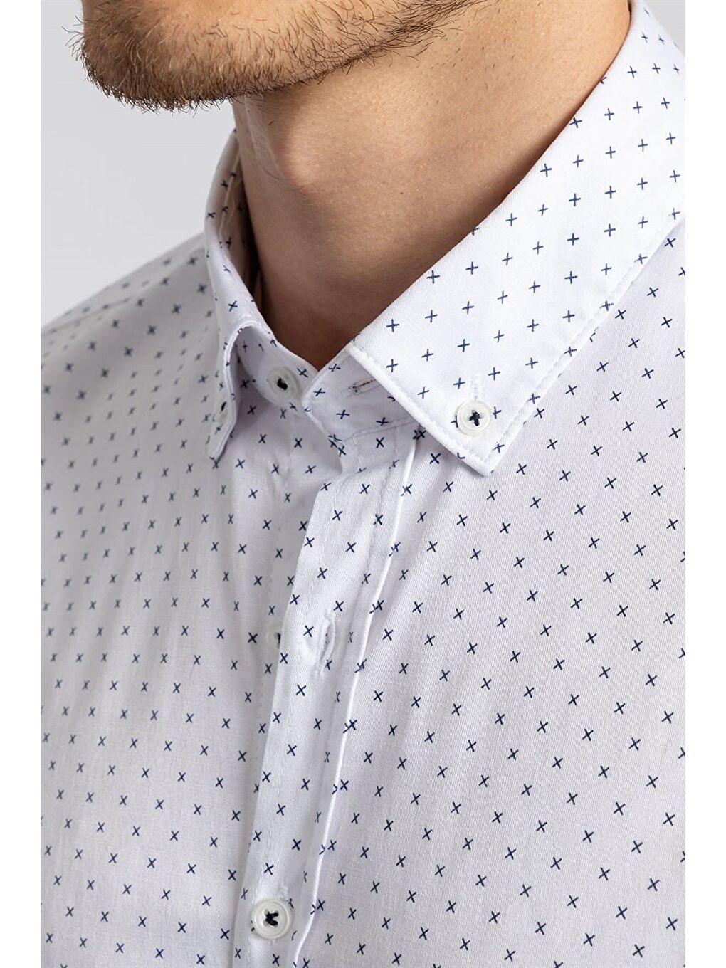 Slim Fit Elastanlı Desenli Erkek Beyaz Gömlek-2