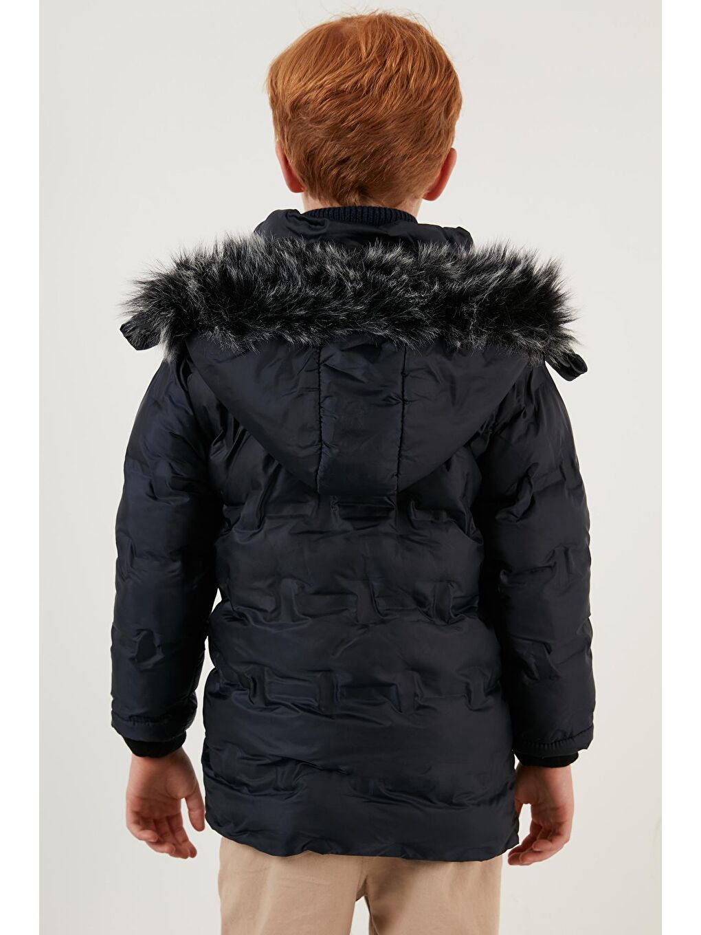 Lacivert Yakası Suni Kürklü Çıkarılabilir Kapüşonlu Peluş Astarlı Mont 5760055-4