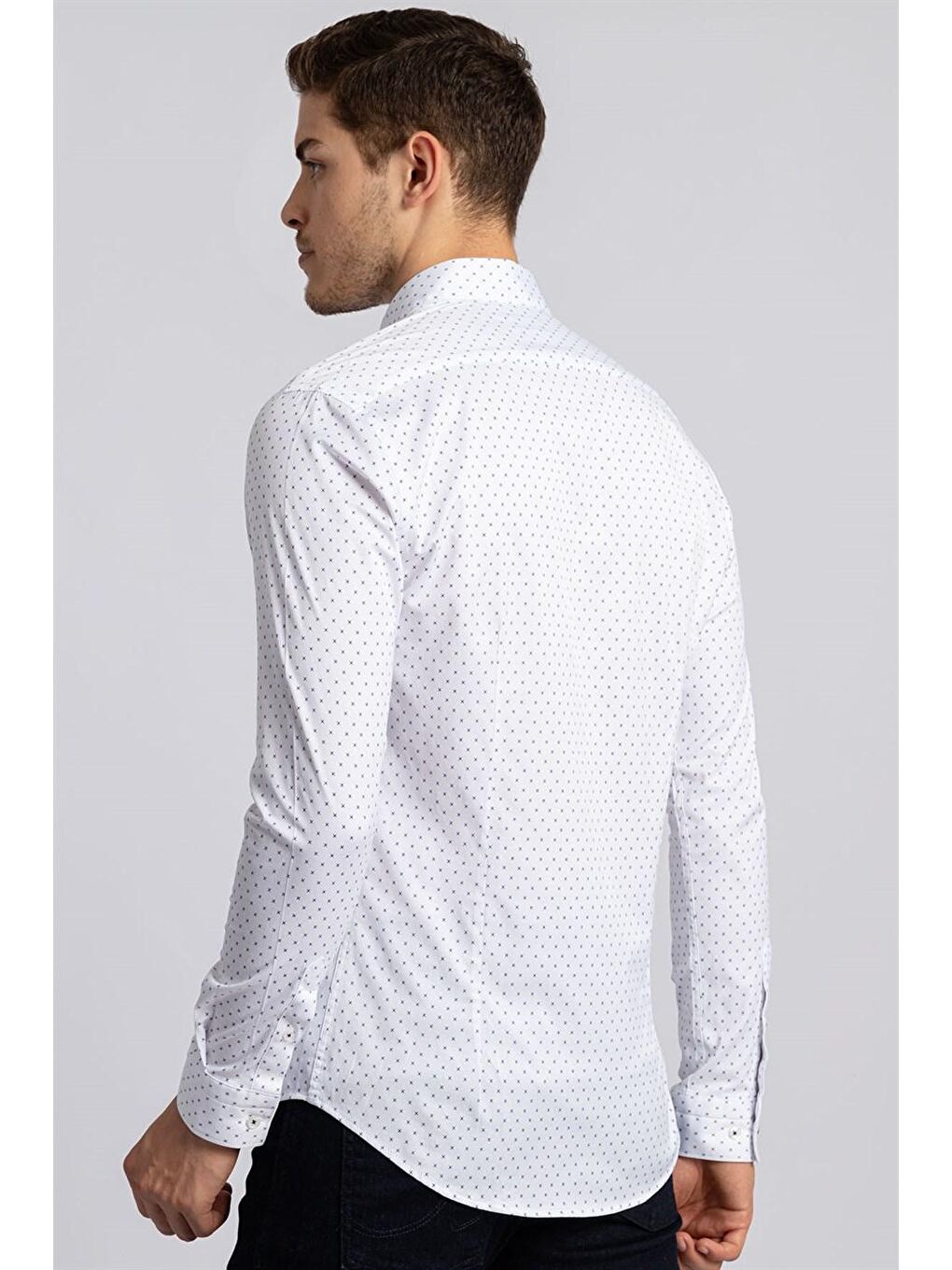 Slim Fit Elastanlı Desenli Erkek Beyaz Gömlek-3