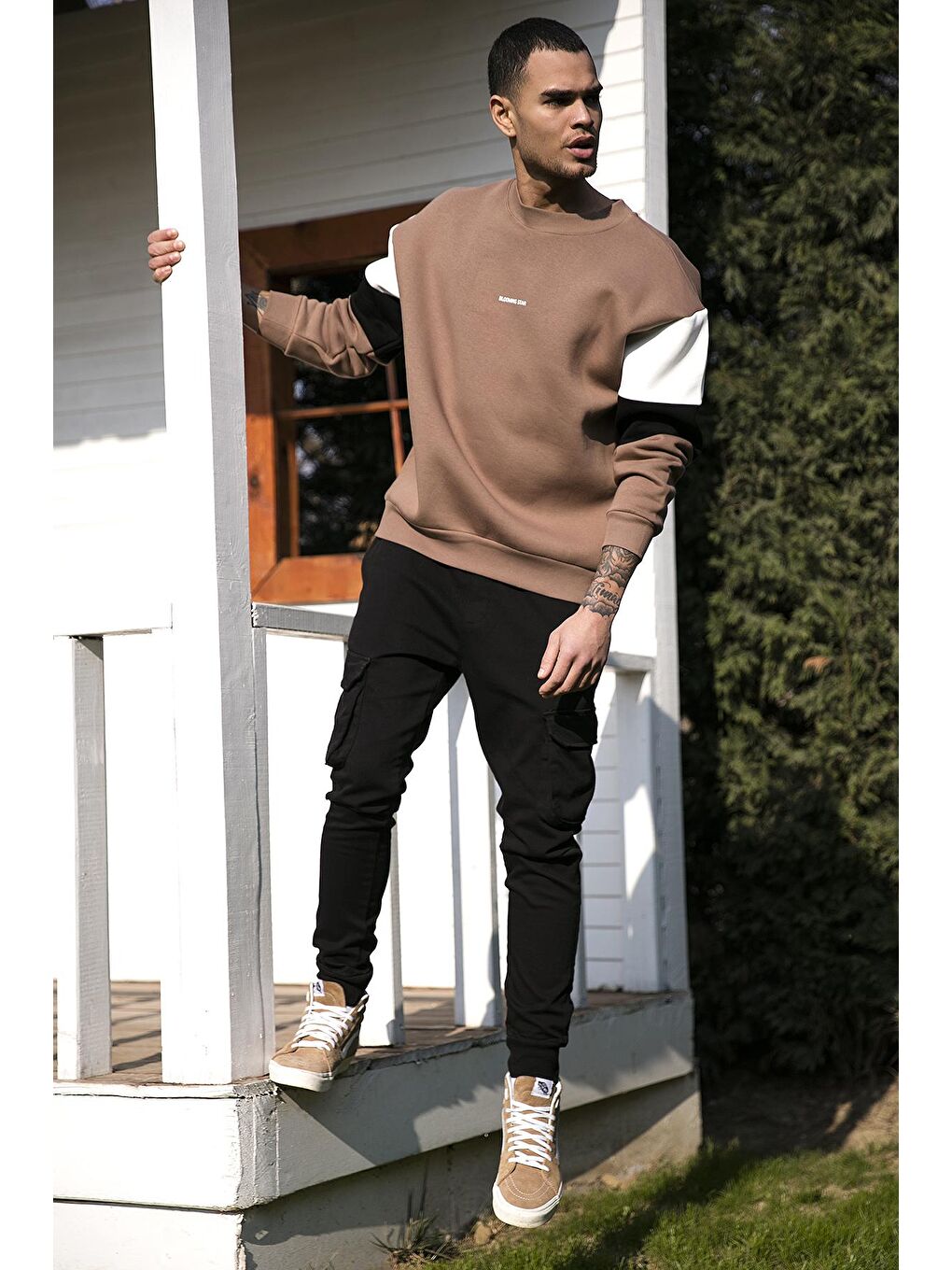 Bej Pamuklu Oversize İçi Tüylü Yumuşak Şardonlu Sweat 5905298-1