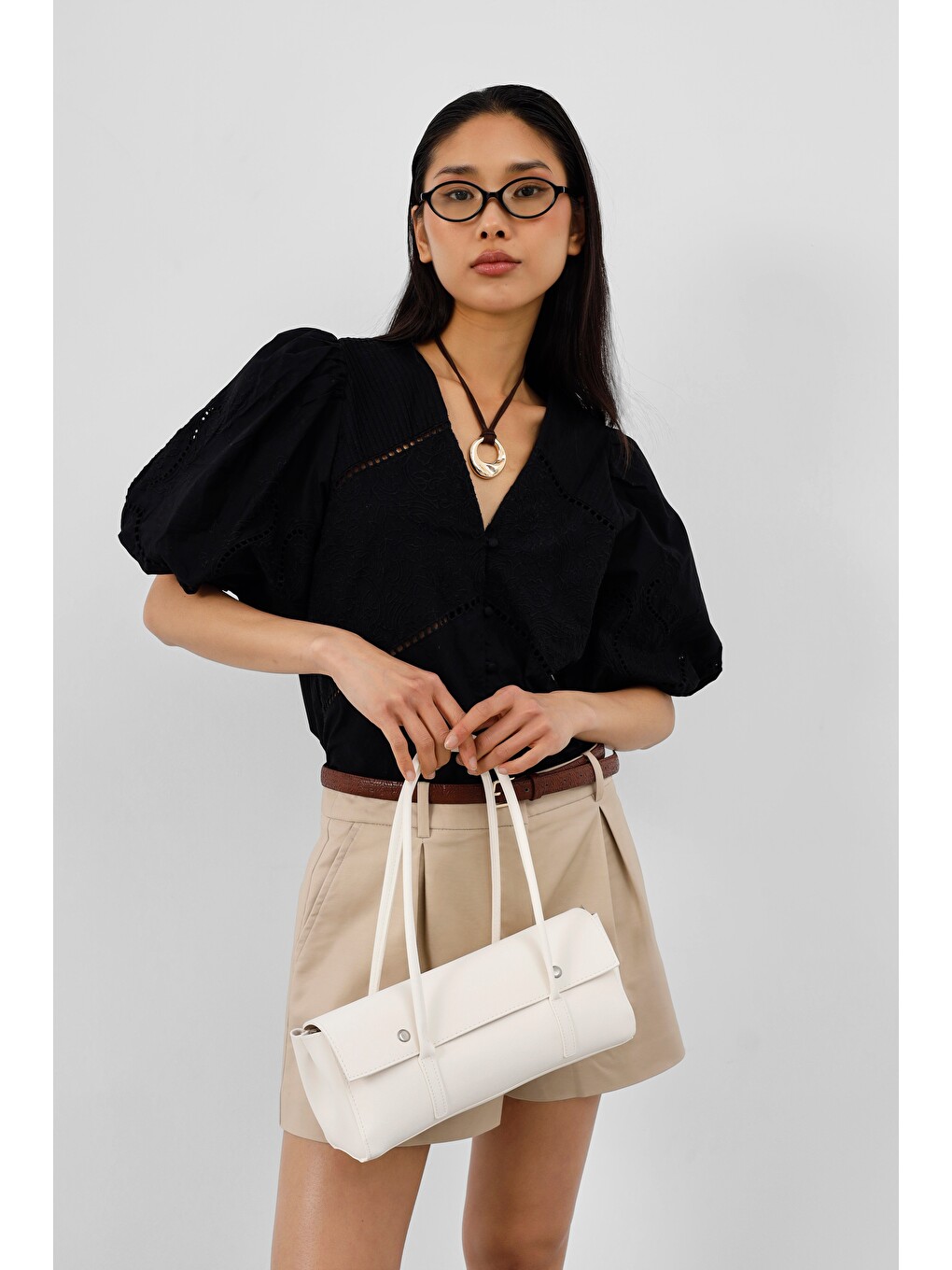 Ekru Mari Vintage Baget Çanta Krem-3