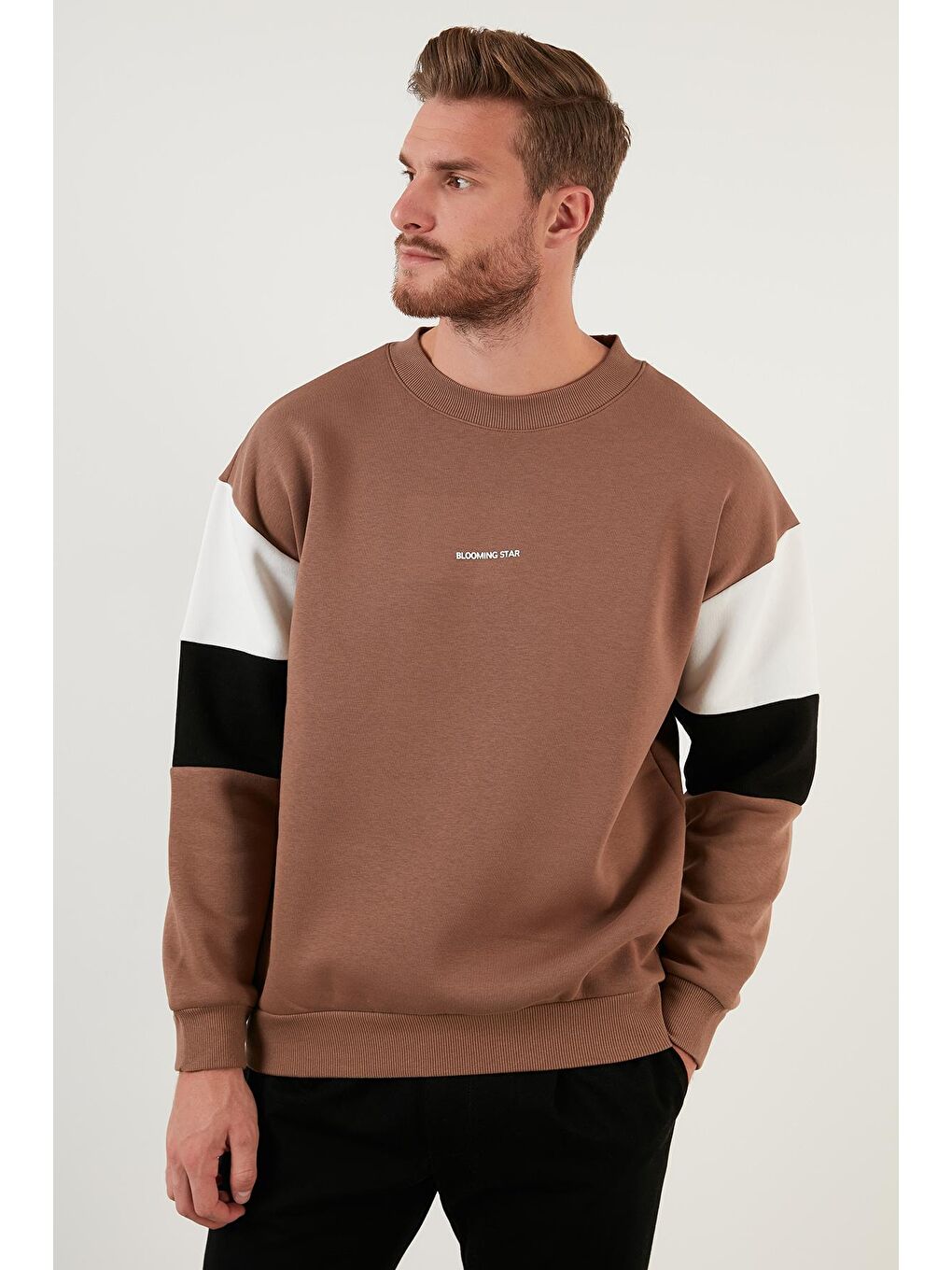 Bej Pamuklu Oversize İçi Tüylü Yumuşak Şardonlu Sweat 5905298-3