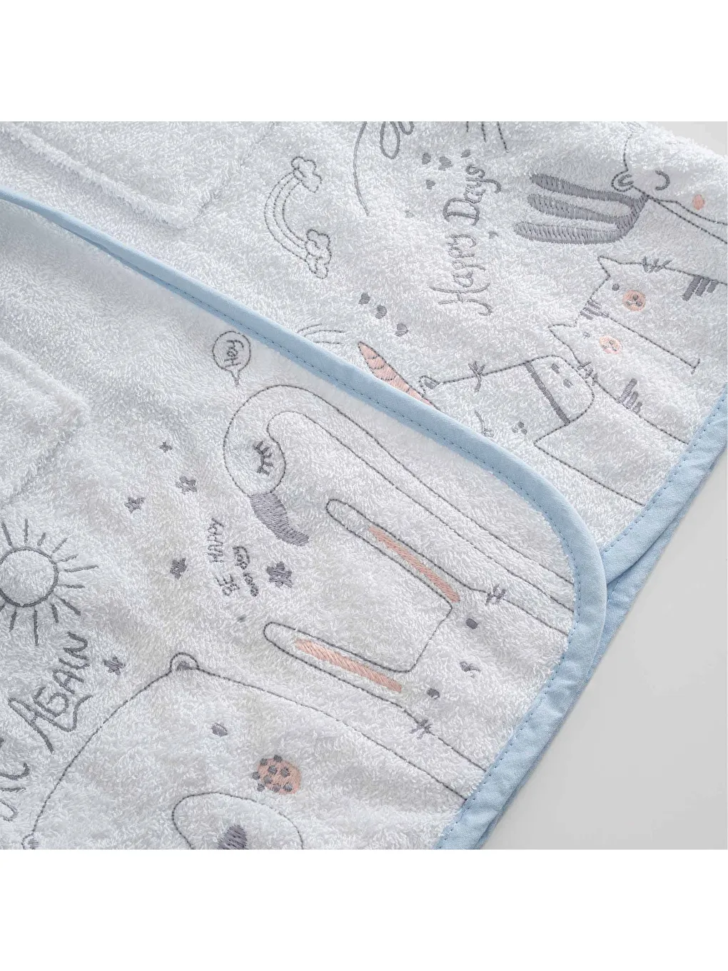 Karışık Animals Erkek Çocuk Bornoz %100 Pamuk Nakışlı Beyaz-Mavi-3