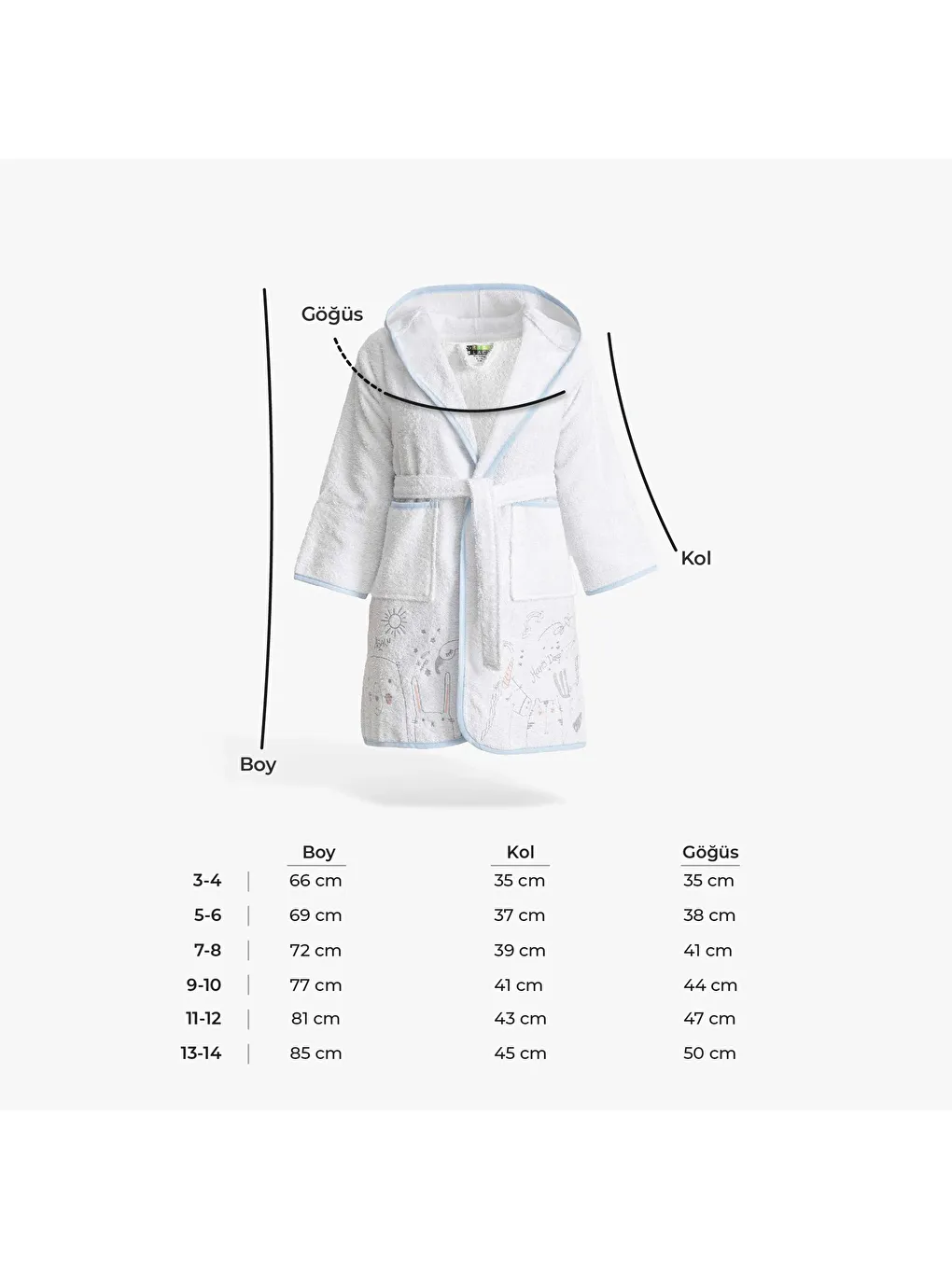 Karışık Animals Erkek Çocuk Bornoz %100 Pamuk Nakışlı Beyaz-Mavi-4